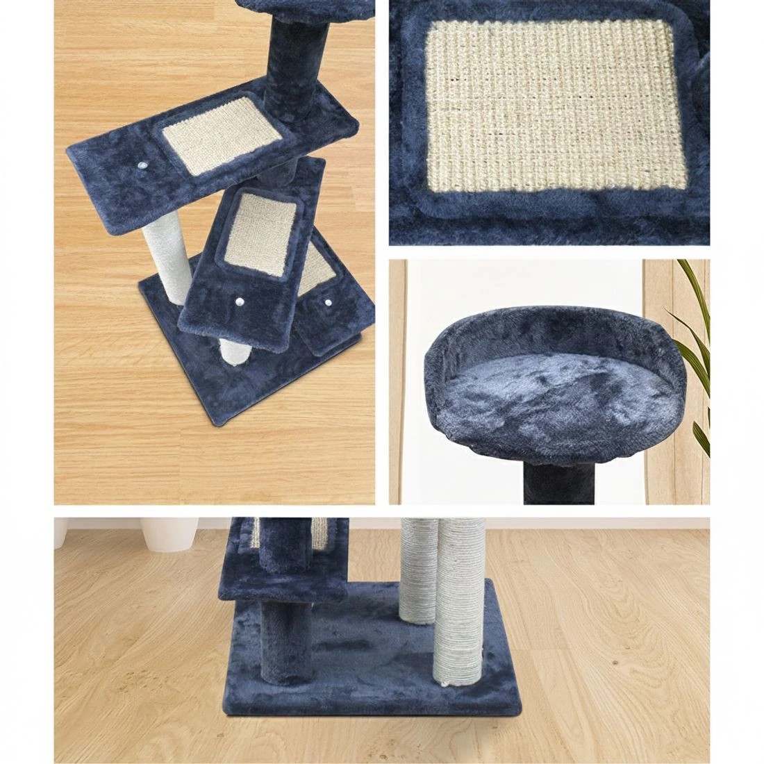 6 i.Pet Cat Tree 100cm Scratching Post Scratcher Tower Wood Condo House Trees Bed - Grey, 6 of 7