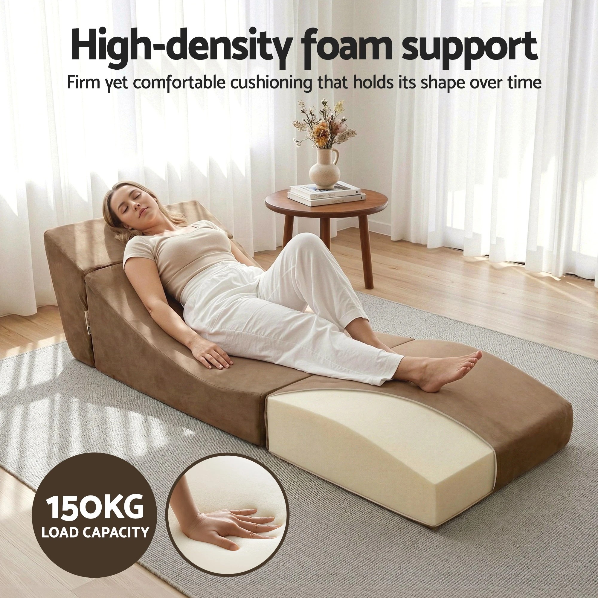 5 Artiss Folding Sofa Bed Convertible Armless Foam Floor Futon Lounger Couch - Brown, 5 of 8