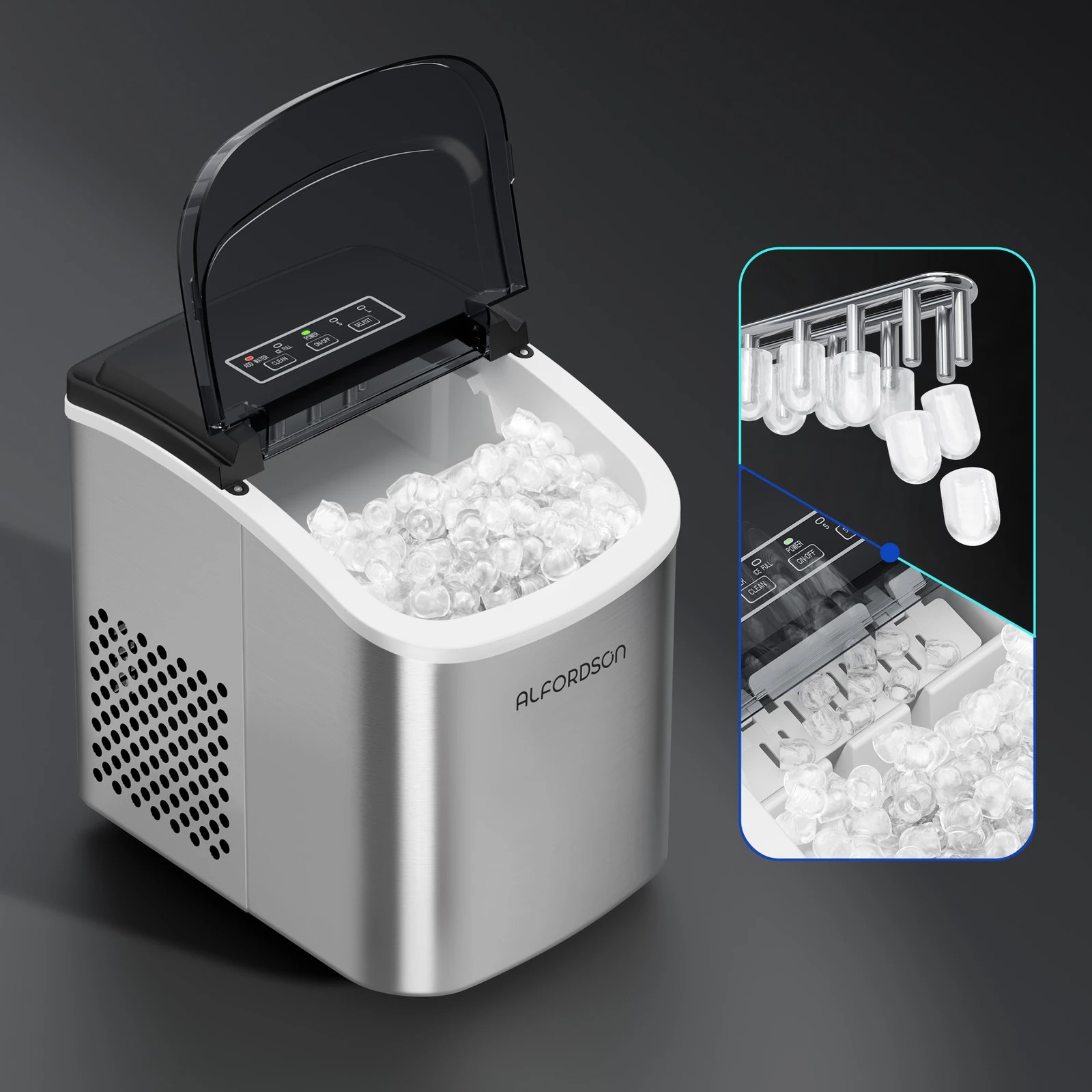 8 Alfordson Ice Maker Portable Machine Bar Countertop 12kg Ice Cube Tray - Silver, 8 of 10