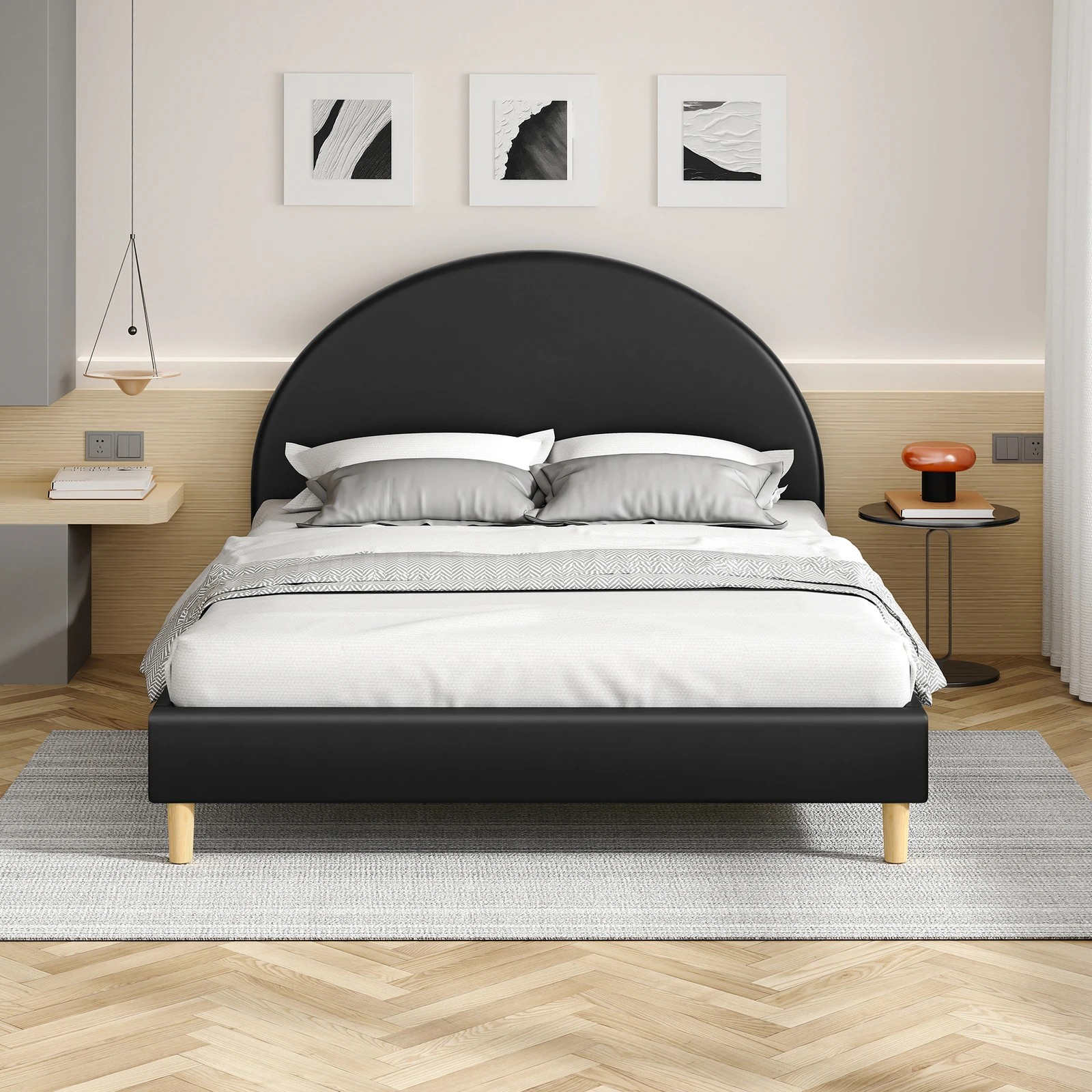 3 Alfordson Bed Frame Queen Size Mattress Base Platform Leather Calla - Black, 3 of 10