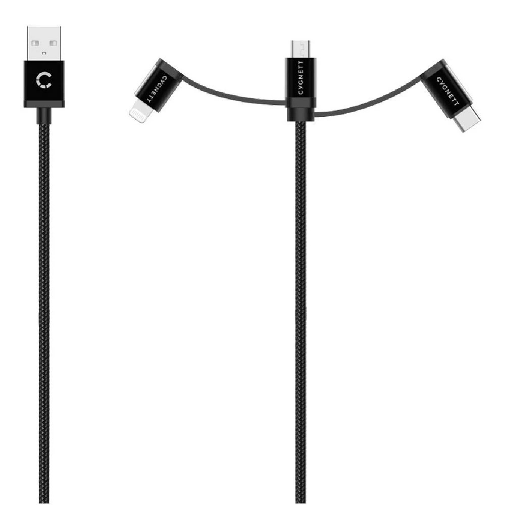 3 Cygnett Essentials 3-in-1 MFi Lightning Cable 1m Black, 3 of 4