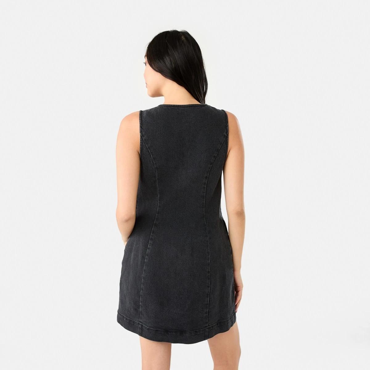 4 Sleeveless Boat Neck Denim Mini Dress BLACK WASH, 4 of 8