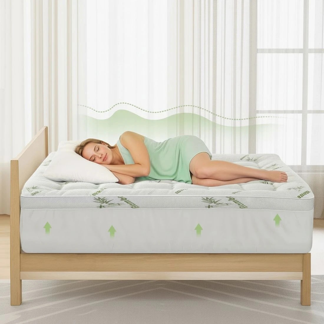 4 Giselle Bedding 1500GSM Pillowtop Mattress Topper Bamboo Mattress Pad for Back Pain Relief - White, 4 of 9