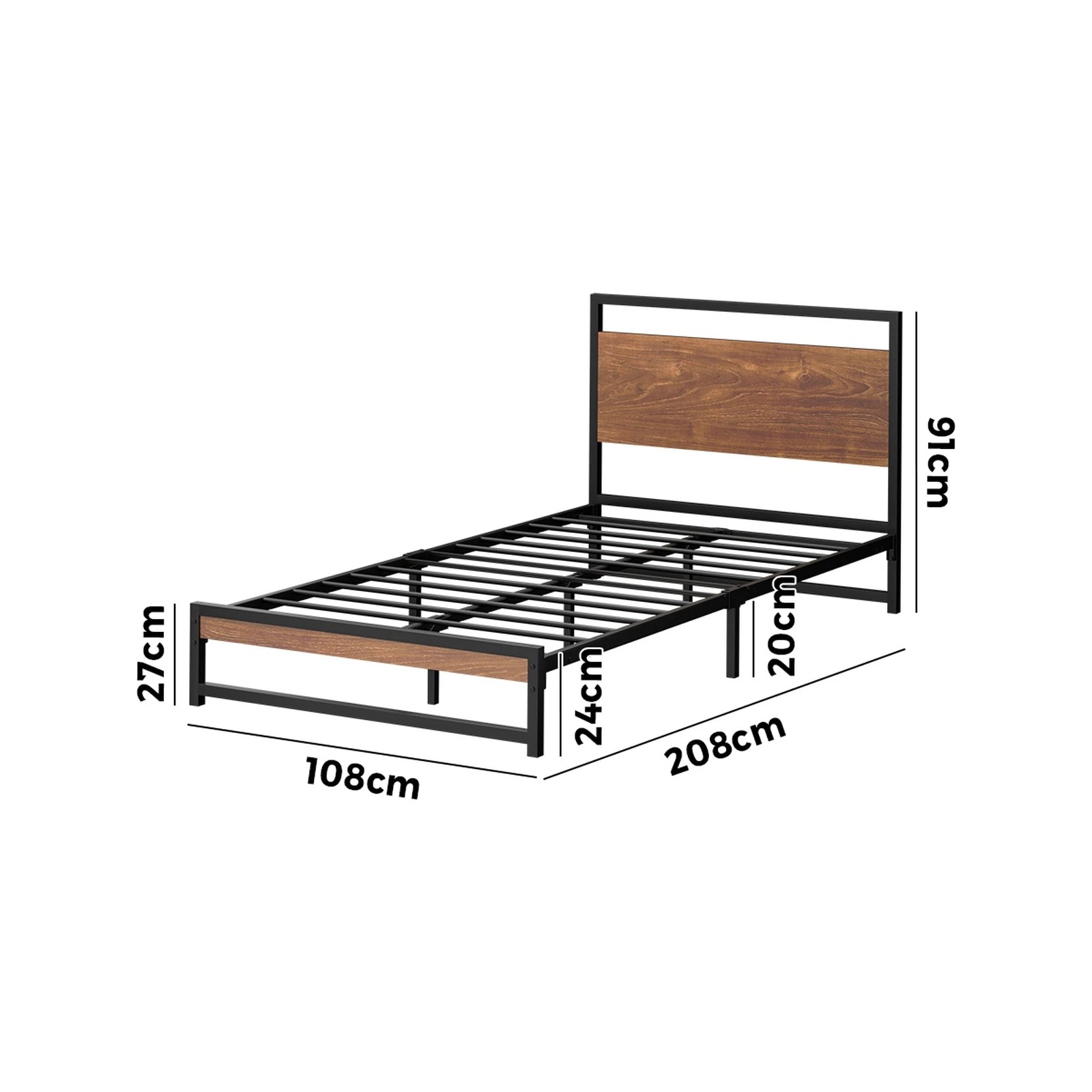 1 Oikiture Metal Bed Frame King Single Size Beds Base Platform Wood
 - Black, 1 of 9