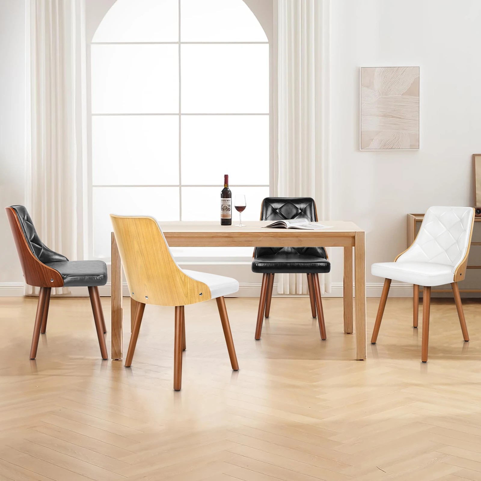 5 Alfordson 2x Dining Chairs Kitchen Lounge Padded Tufted Glossy PU Leather - White, 5 of 10