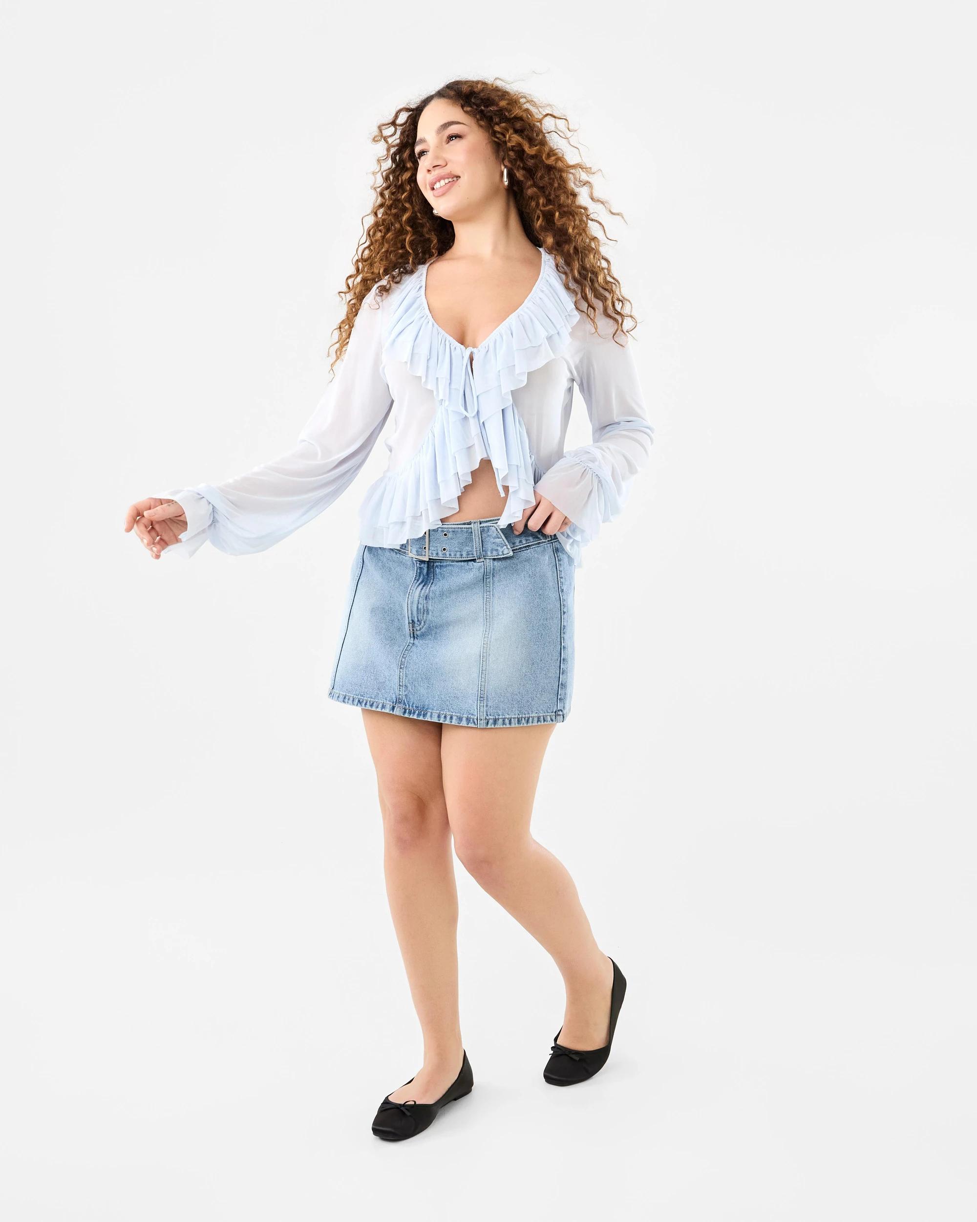 3 Long Sleeve Ruffle Tie Top Powd Blue, 3 of 10