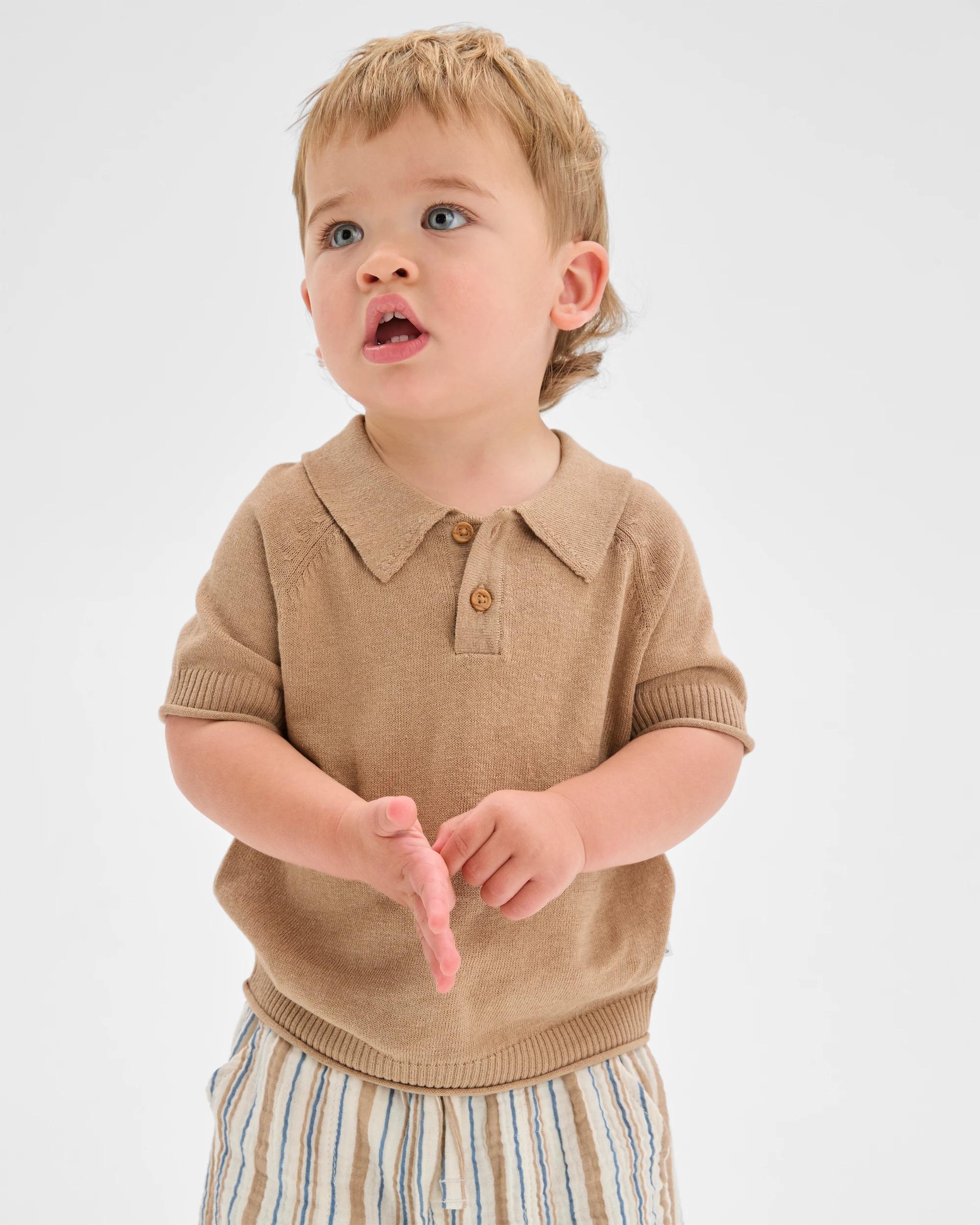 2 Target Baby True Knit Polo Top TAUPE, 2 of 5