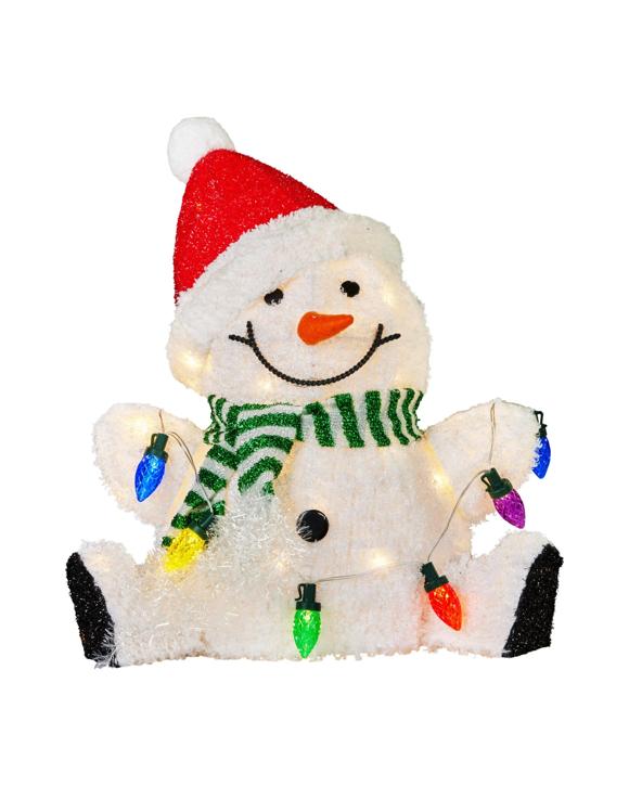 Christabelle Sitting Christmas Snowman Display With Lights - 40cm
