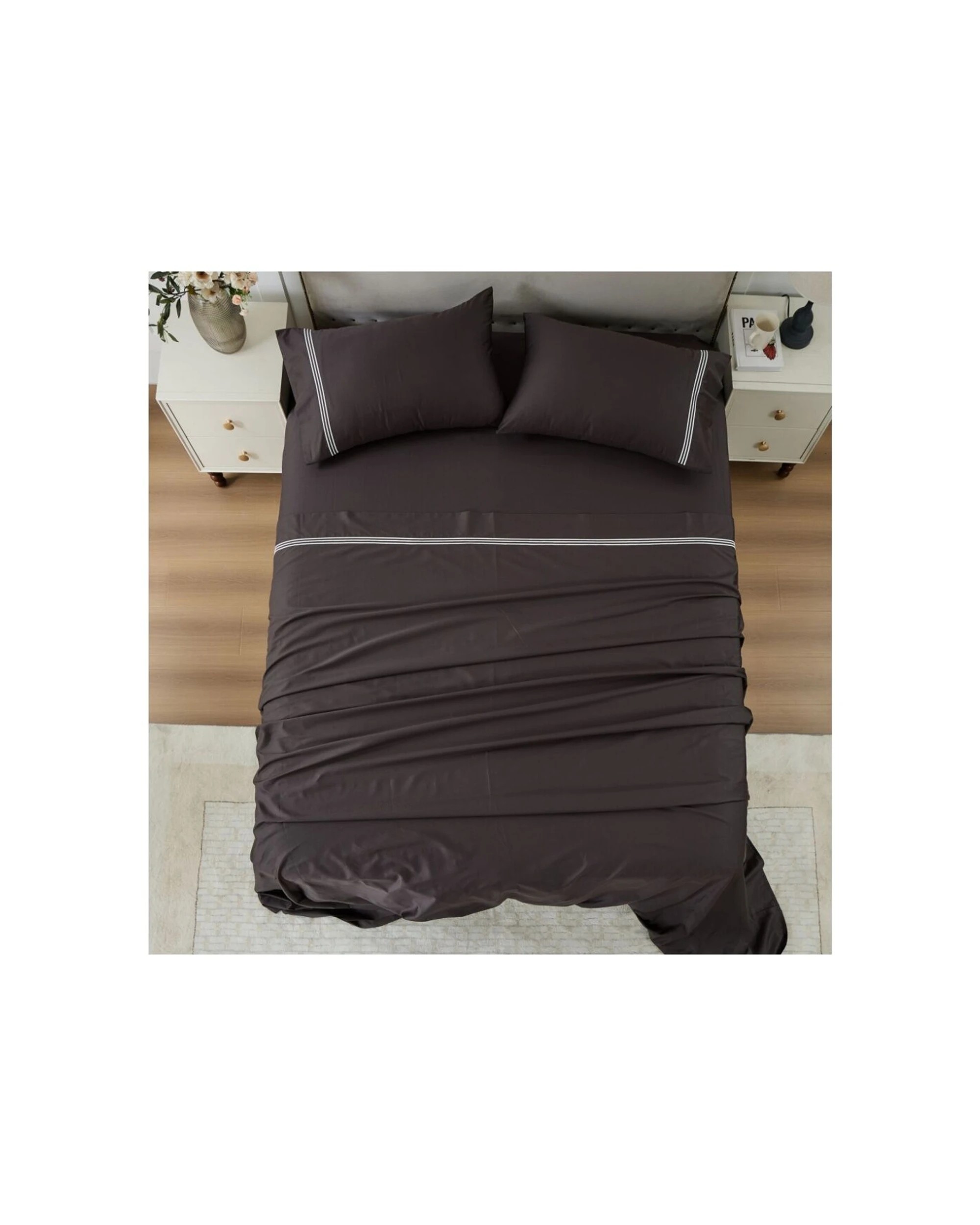 8 Grosvenor House 500TC Egyptian Cotton Hotel Embroidered Bed Bedding Sheet Set - Queen Bed - Charcoal, 8 of 8