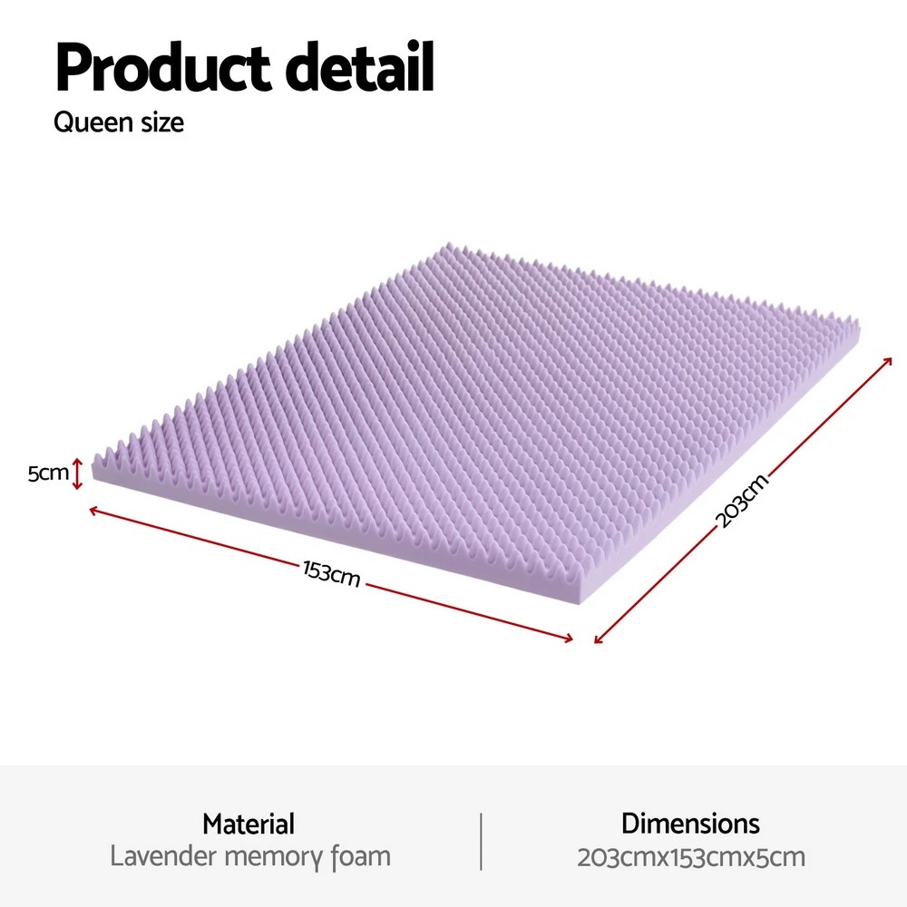 2 Giselle 5cm Memory Foam Mattress Topper Lavender Infused Egg Crate Pad Mat Queen - Queen Bed - Purple, 2 of 7