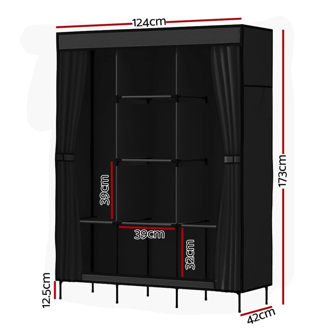 4 Artiss Portable Clothes Closet Large Wardrobe With Shelf Hanging Storage Dustproof Space Saving Easy Assembly - Black, 4 of 8