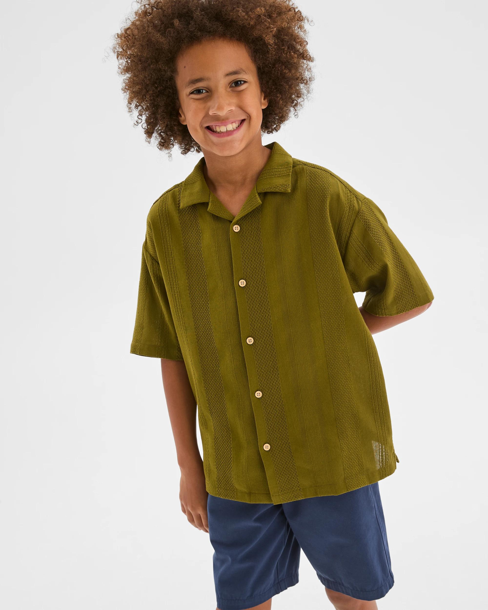 1 Target Kids Australian Cotton Textured Short Sleeve Shirt GREEN, 1 of 7