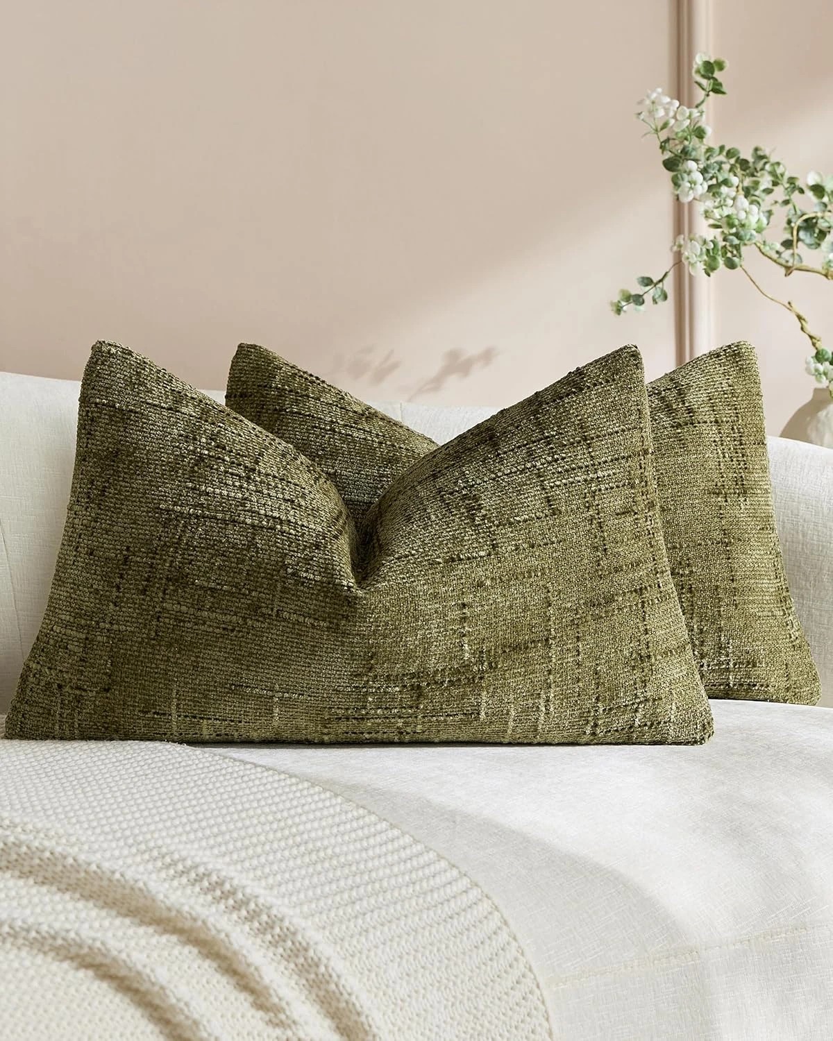 1 Gioia Casa 2-Pack Chenille-Textured Cushion Covers 30cm x 50cm - Olive Green, 1 of 3