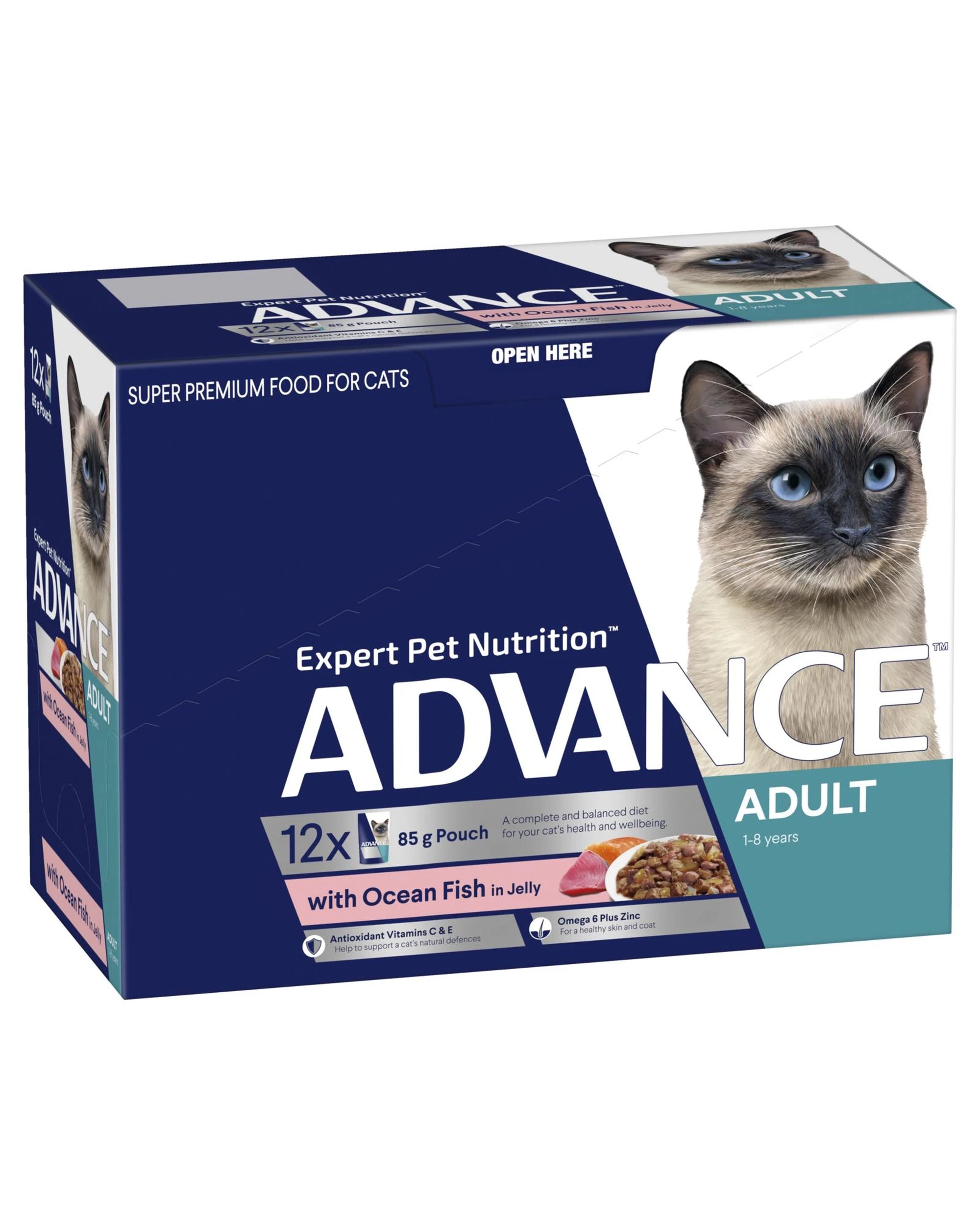 2 Advance Adult 1+ Wet Cat Food w/ Ocean Fish in Jelly 12 x 85g, 2 of 3