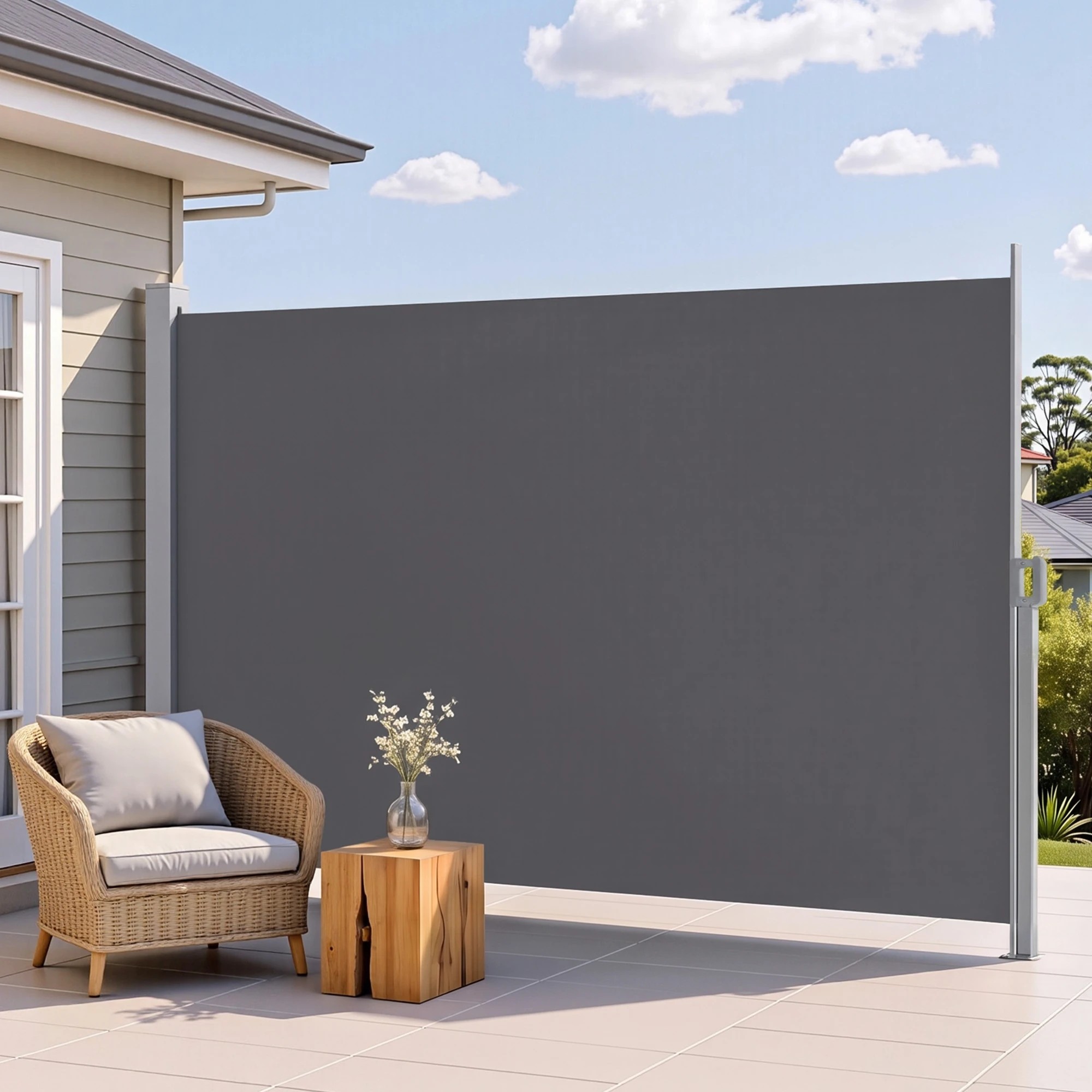 2 Instahut 2X3.5M Side Awning Retractable Privacy Screen Outdoor Sun Shade - Grey, 2 of 8