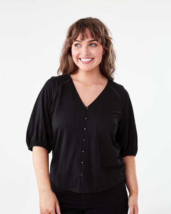 Short Sleeve Button Detail Top