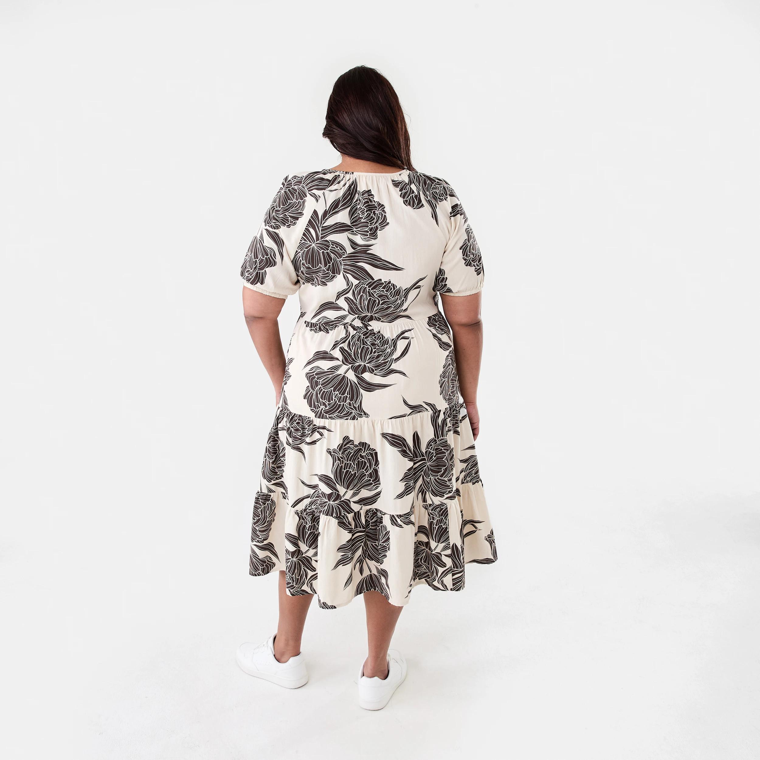 3 Curve Short Sleeve Midi Dress Choc Flrl, 3 of 7