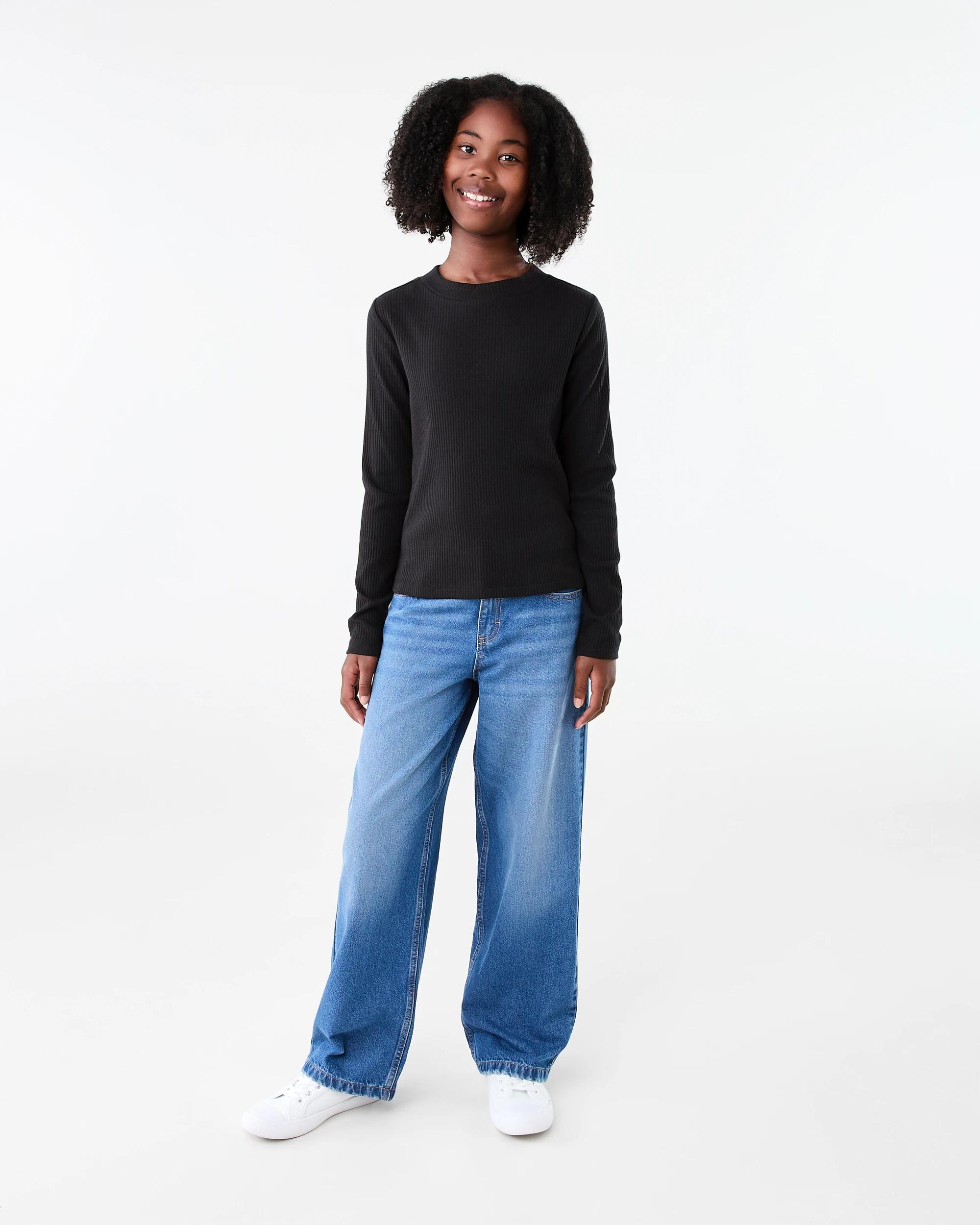 6 Long Sleeve Rib Skivvy Top Black, 6 of 7