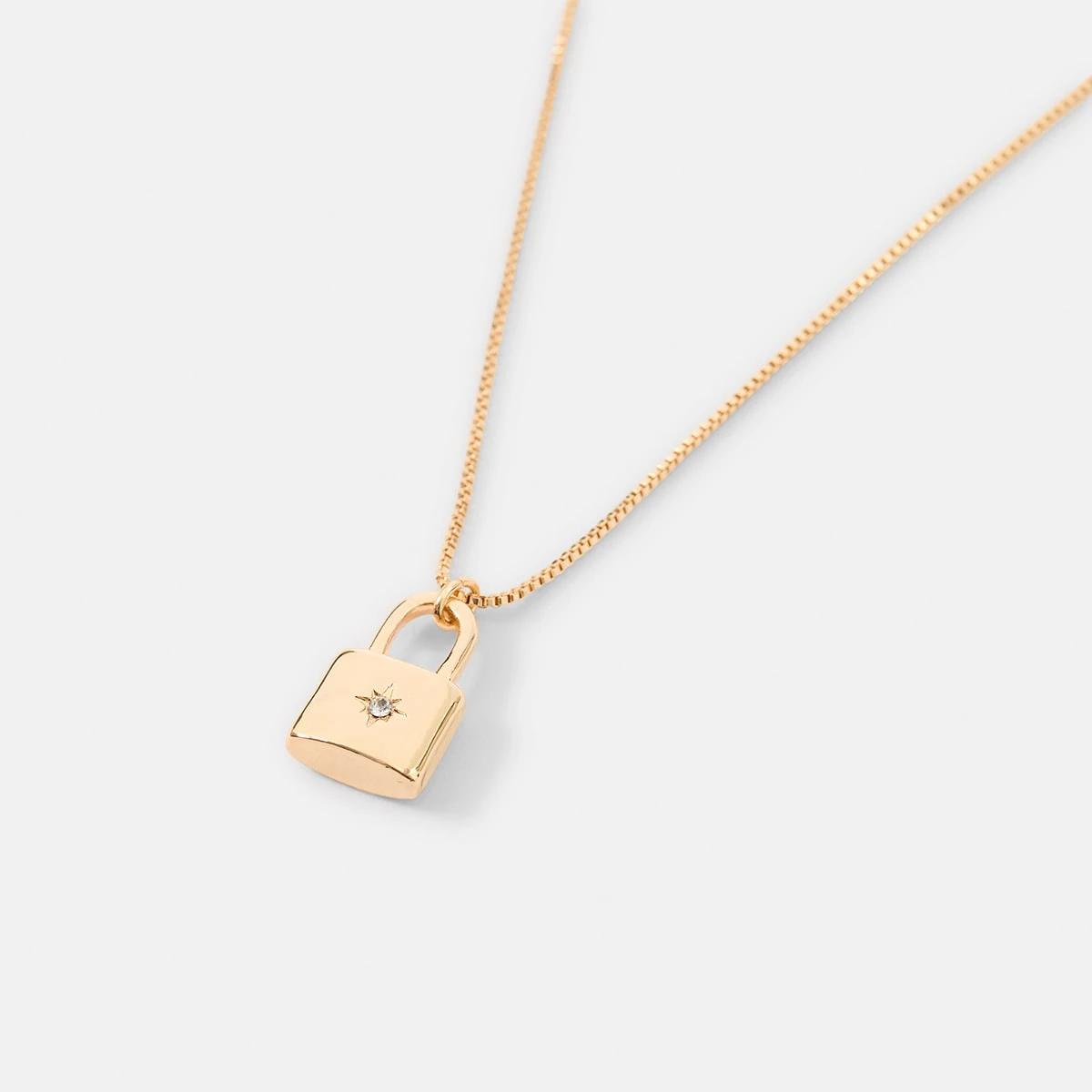 1 Basic Lock Pendant Necklace - Gold Tone Gold, 1 of 4