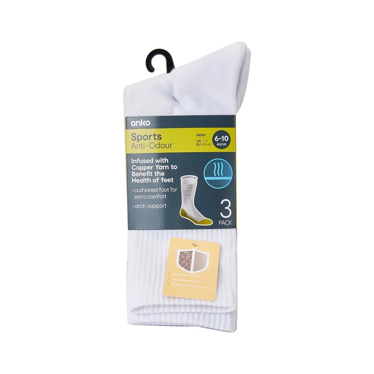 3 3 Pack Anti Odour Sport Crew Socks WHITE, 3 of 3