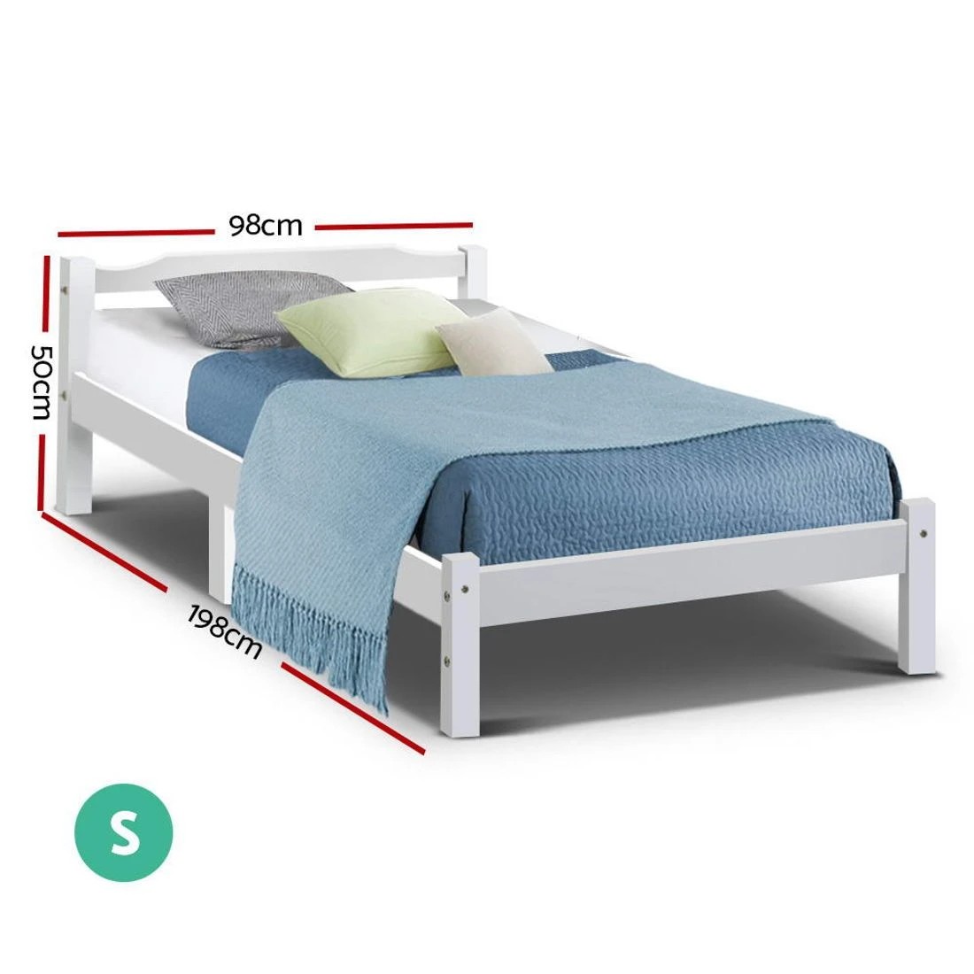 2 Artiss Bed Frame Single Size Wooden - White, 2 of 8