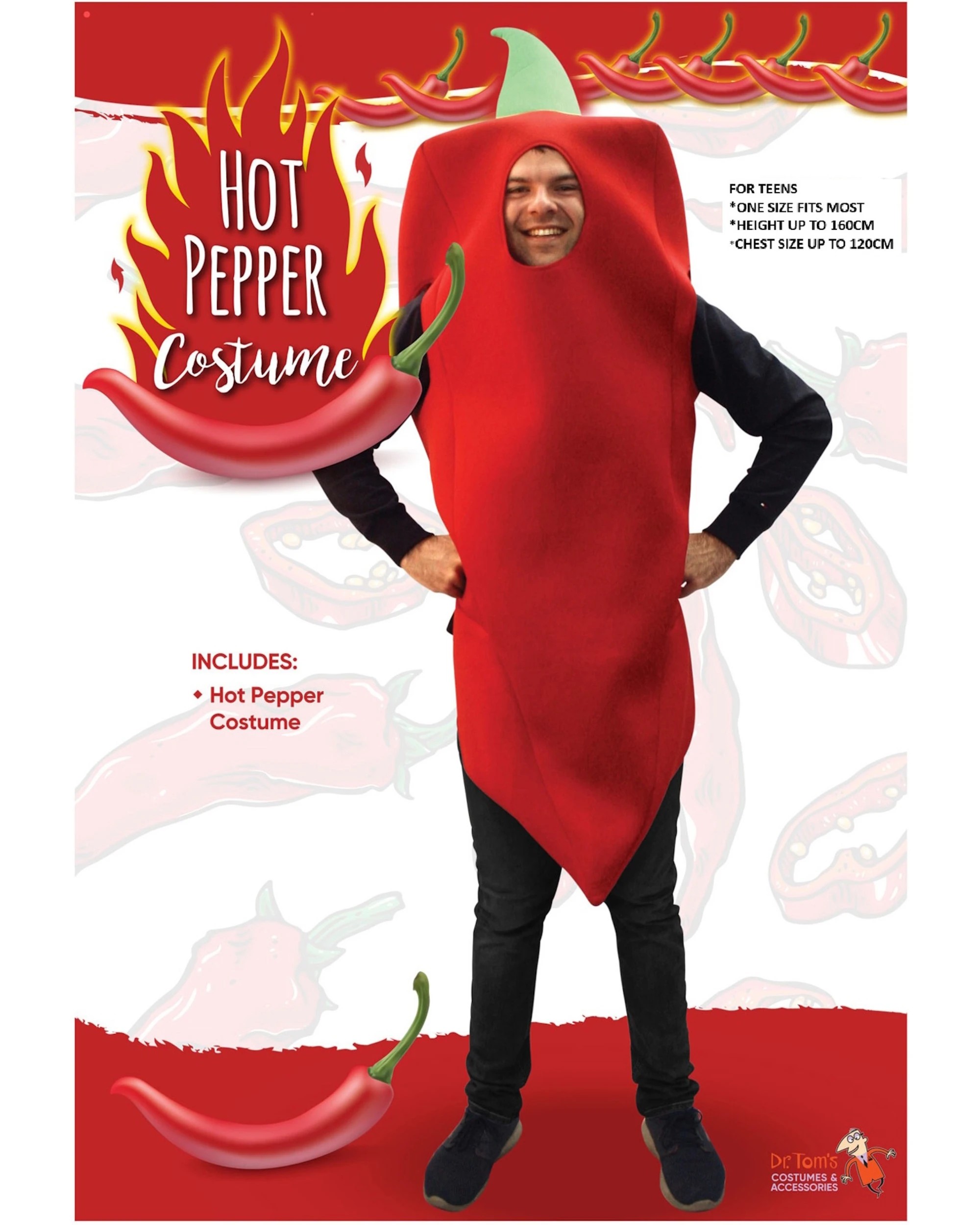 2 Tomfoolery Adult Hot Pepper Chilli Costume One Size - One Size - Red, 2 of 2