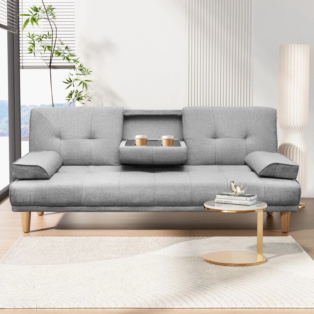 1 Artiss Sofa Bed 188CM  Faux Linen - Grey, 1 of 10