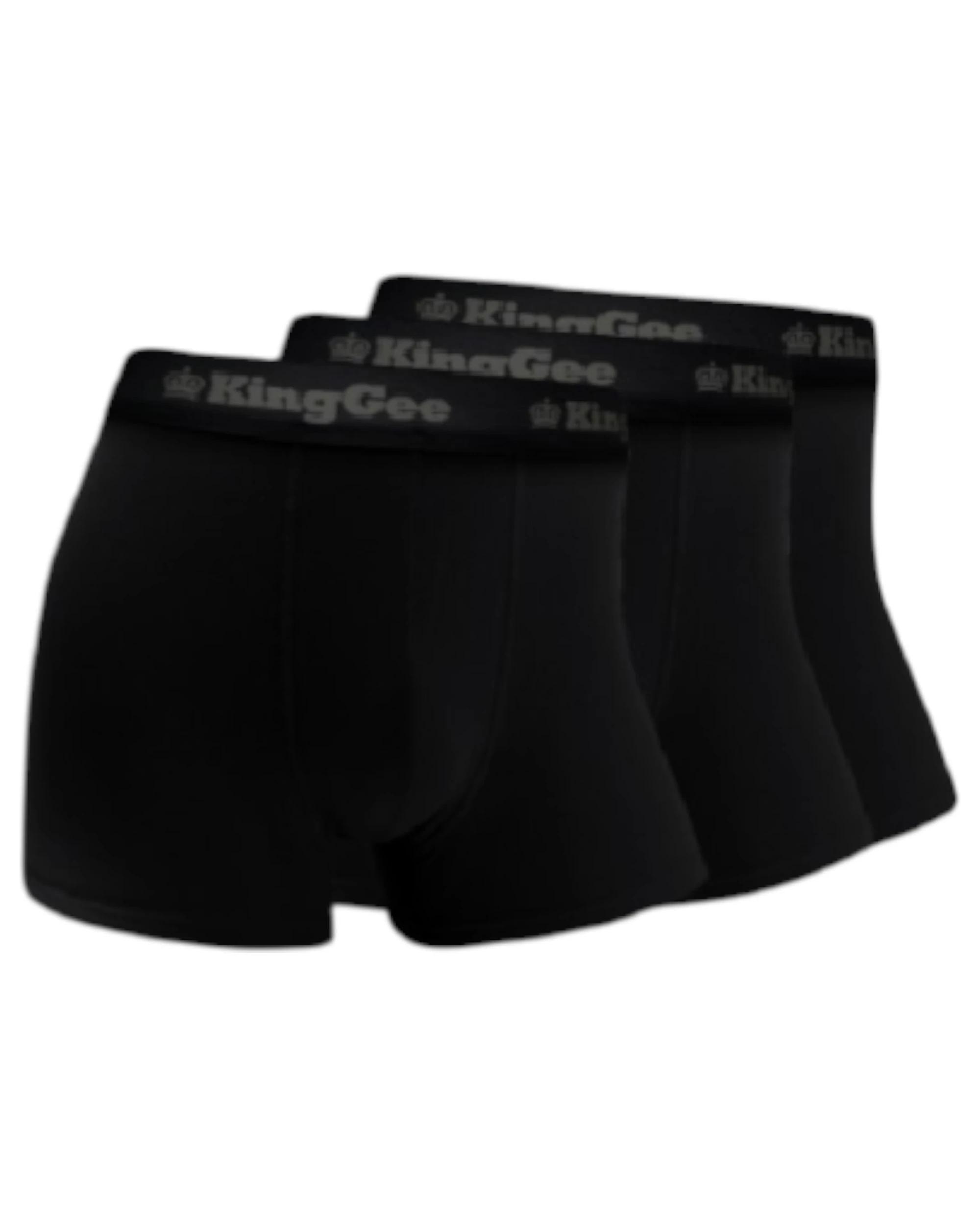 1 KingGee 3 Pack Mens Bamboo Trunks Underwear BLACK, 1 of 4