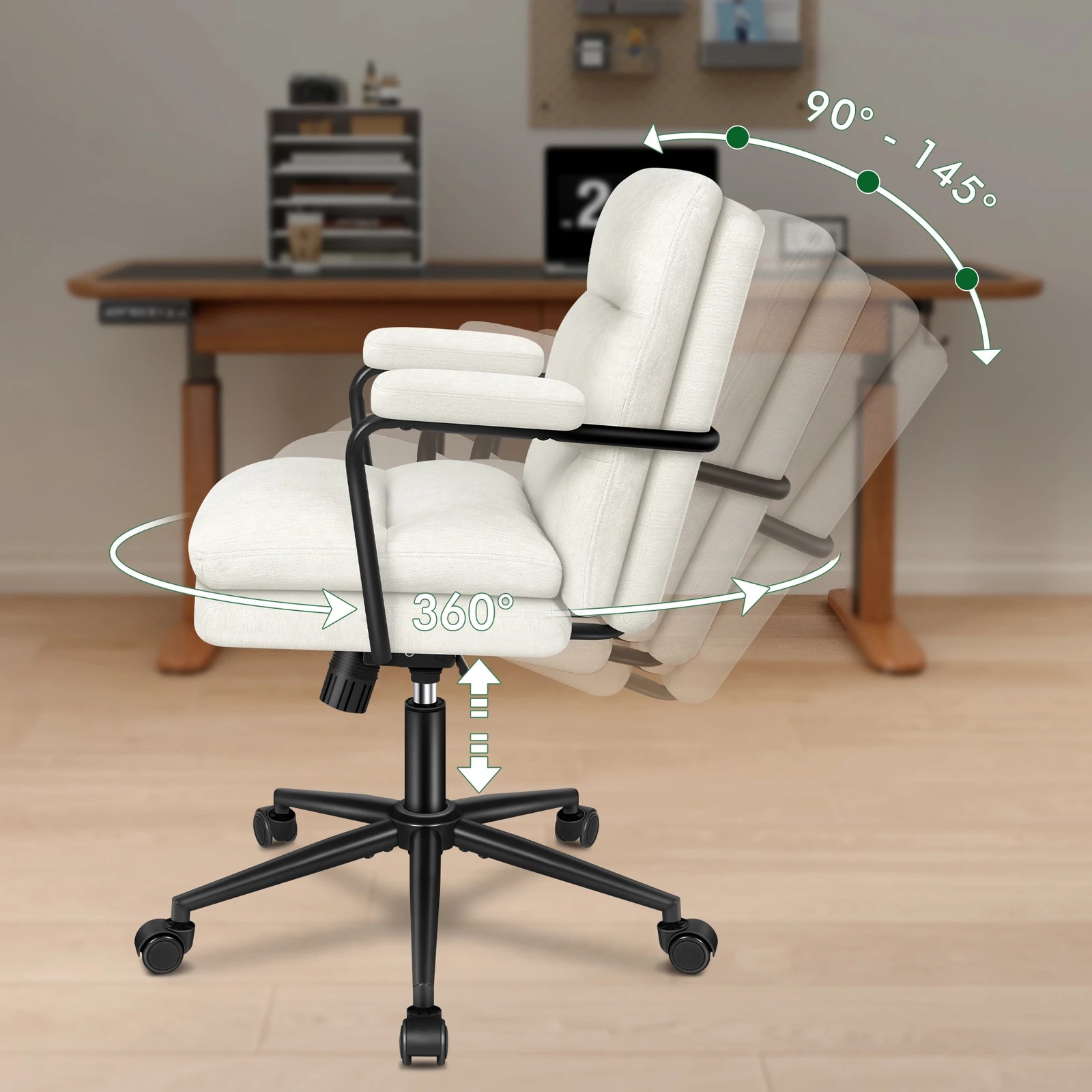 2 Alfordson Office Chair Ergonomic Executive Computer Work Seat Chenille - Beige, 2 of 10