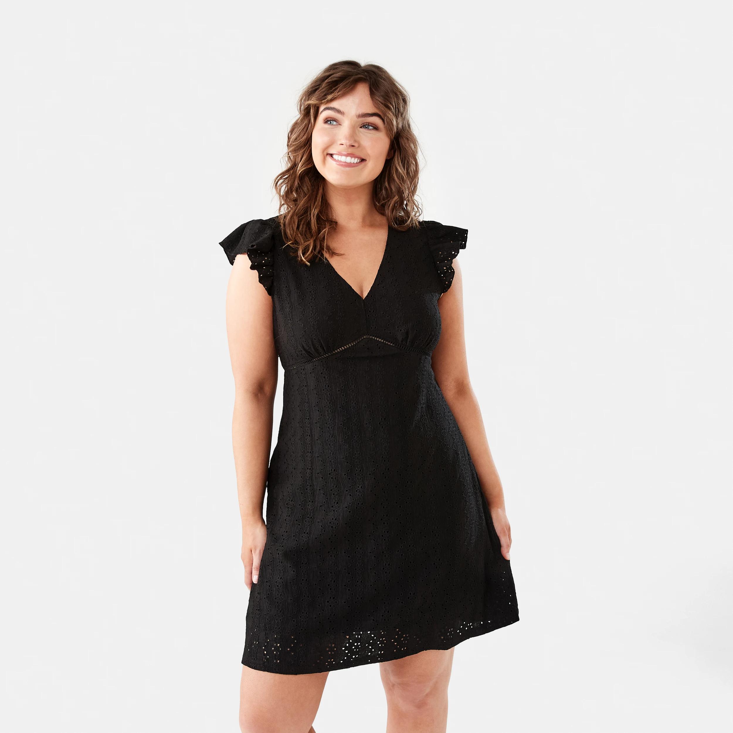 1 Sleeveless Broderie V-Neck Mini Dress BLACK, 1 of 9