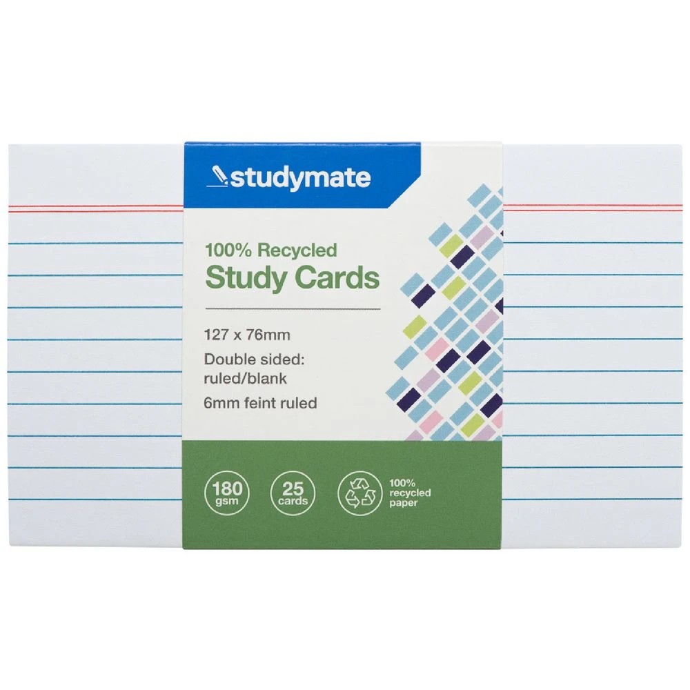 1 Studymate Study Cards Ruled 127 x 76mm White 25 Pack, 1 of 2