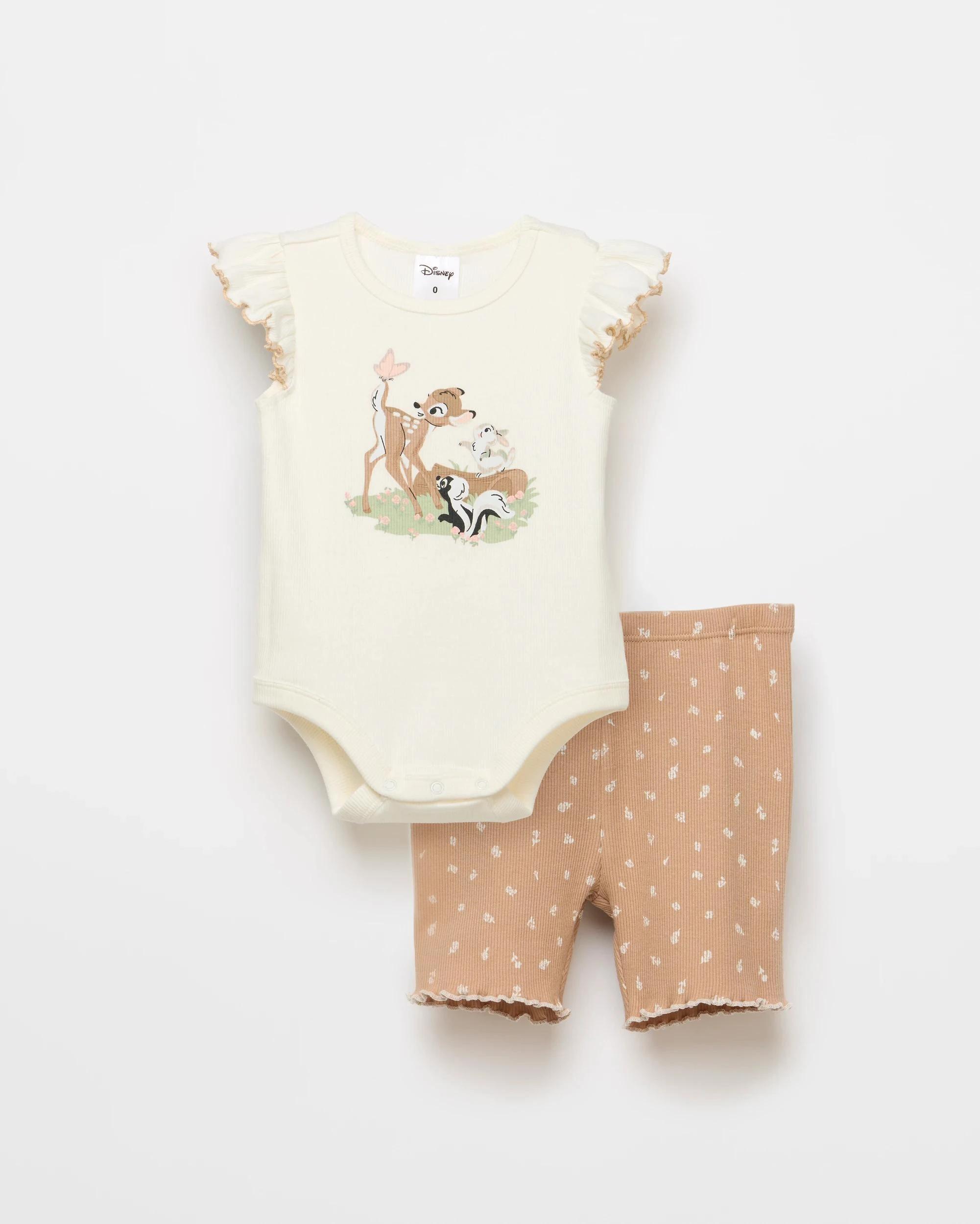 1 Baby Disney Organic Cotton Rib Bodysuit and Shorts 2 Piece Set BAMBI, 1 of 3