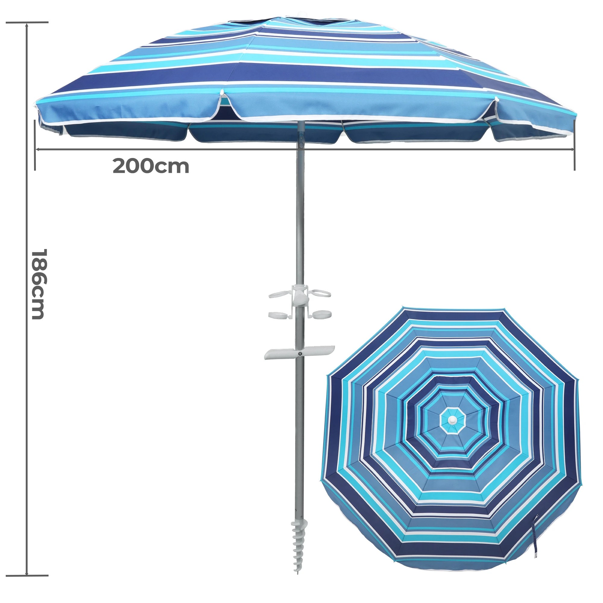 3 Mountview Outdoor Beach Umbrella 200cm - Blue, 3 of 9