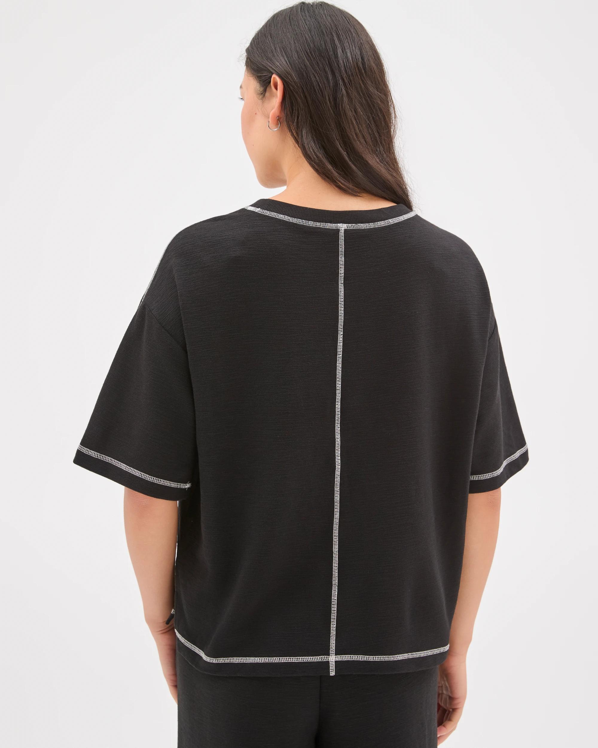 7 Target Woman Textured T-Shirt with Contrast Seams BLACK, 7 of 7