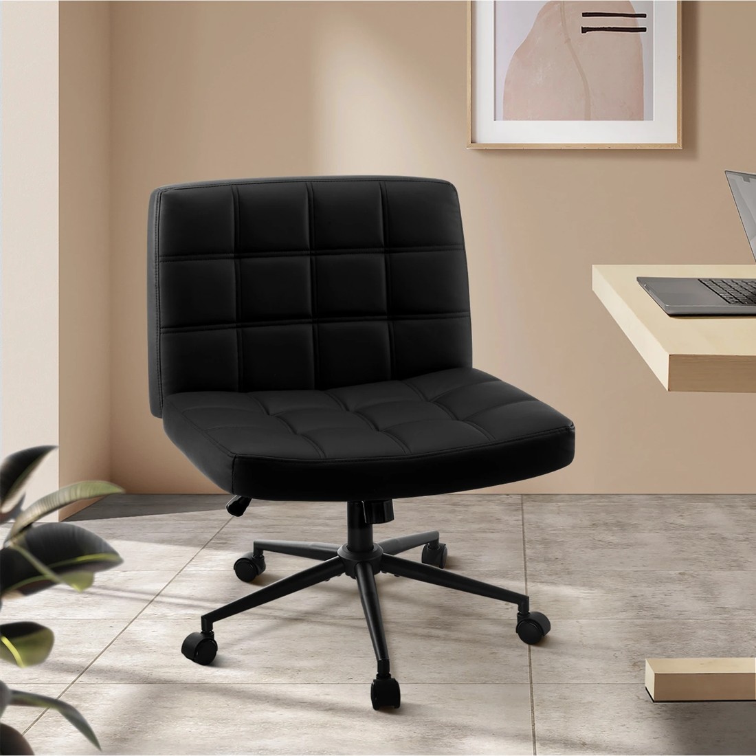 2 Oikiture Armless Office Desk Chair Faux Leather
 - Black, 2 of 9