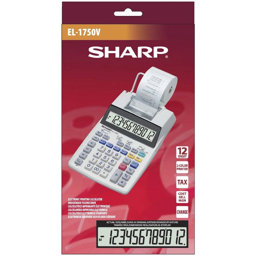 2 Sharp 12 Digit Desktop Printing Calculator EL-1750V, 2 of 3