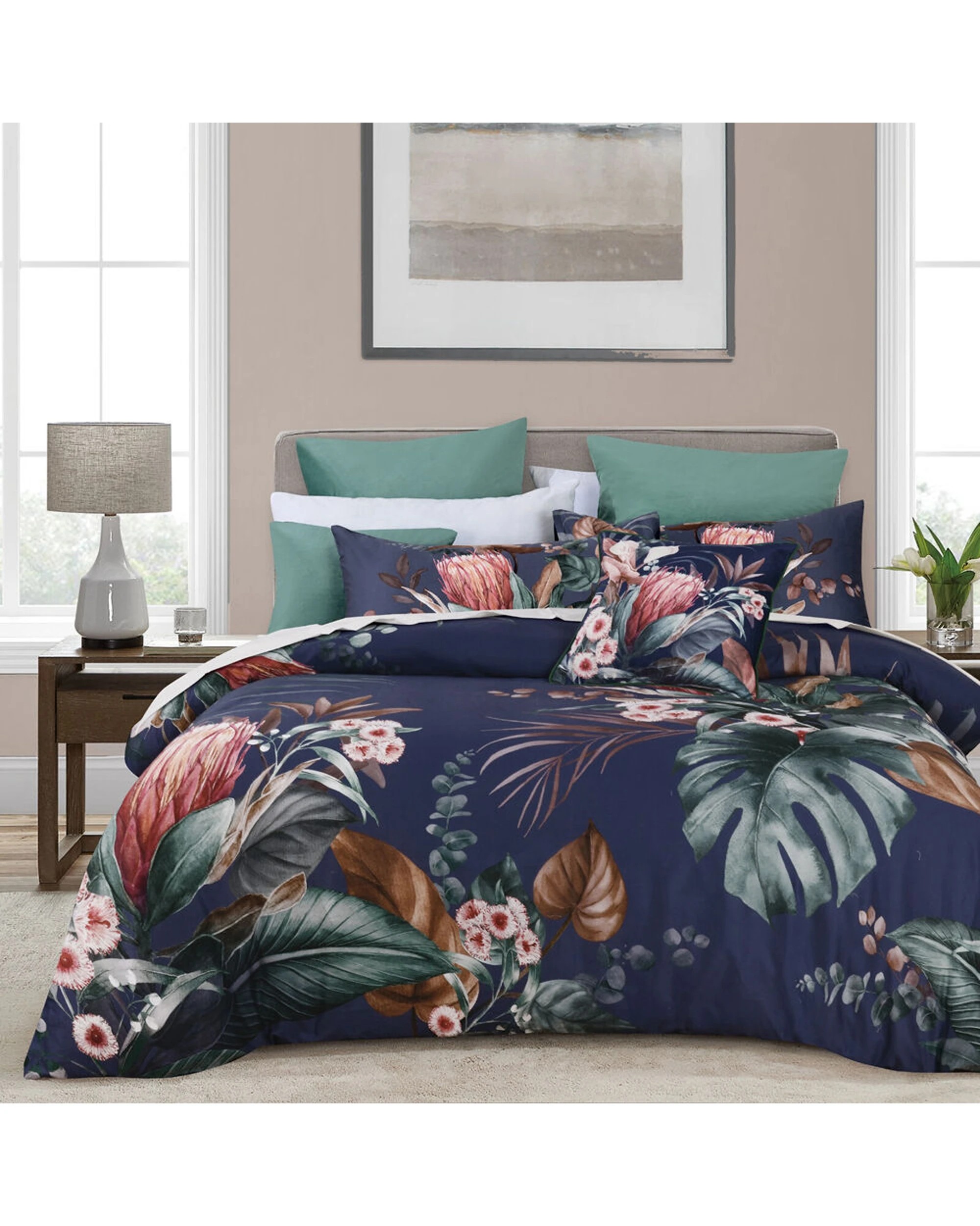 1 Bianca Balwyn Cotton Sateen Quilt Cover Set Navy - Queen Bed - Blue, 1 of 4