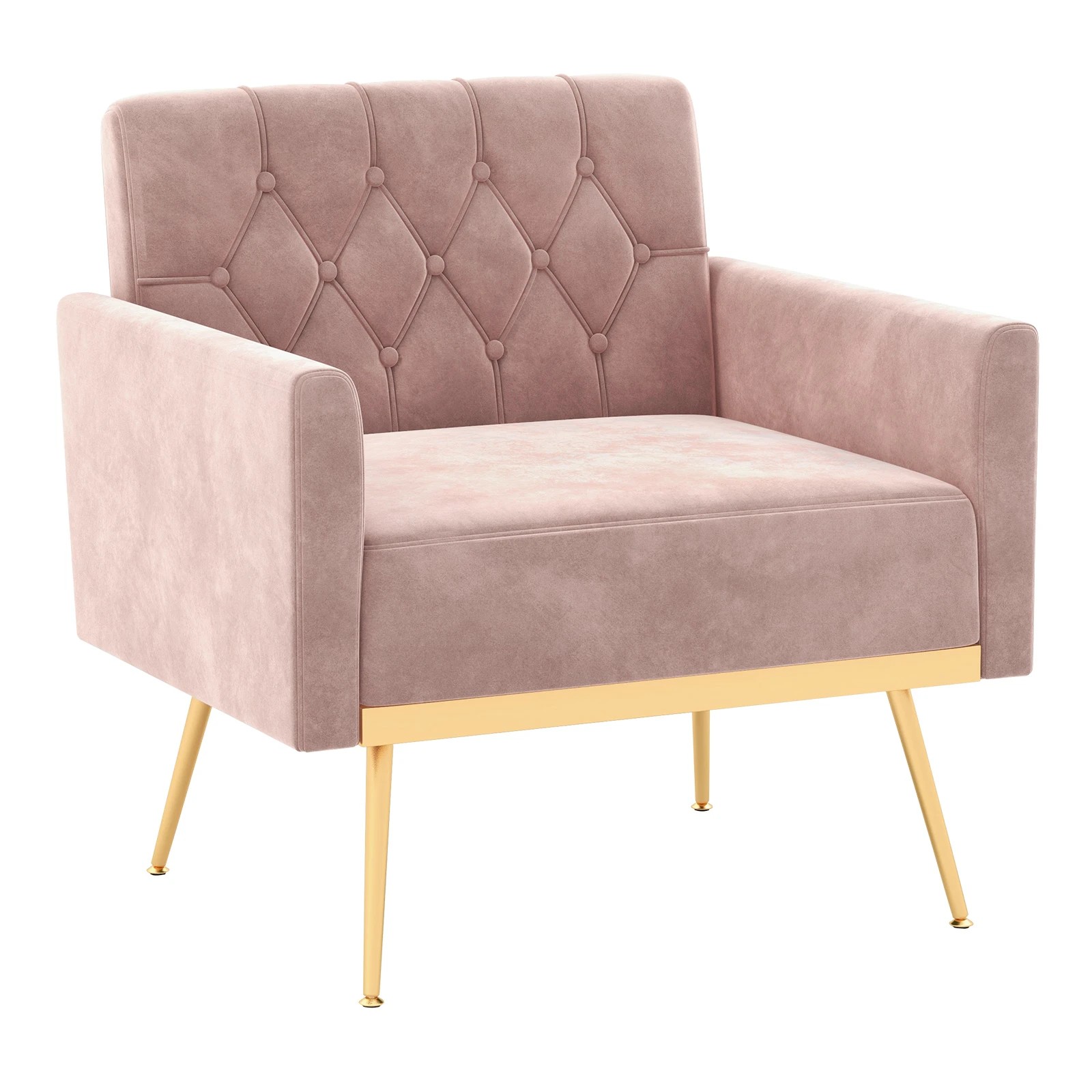 1 Costway Modern Accent Armchair Velvet Sofa Chair w/Button Tufted Back & Golden Metal Legs - Pink, 1 of 4