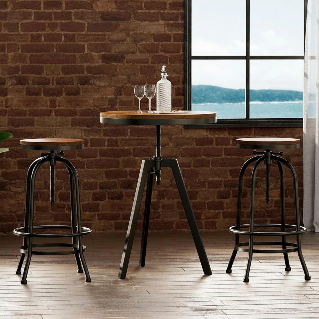 4 Artiss Bar Table Stools Set Dining Desk Industrial Kitchen Chairs Cafe - Multi, 4 of 6