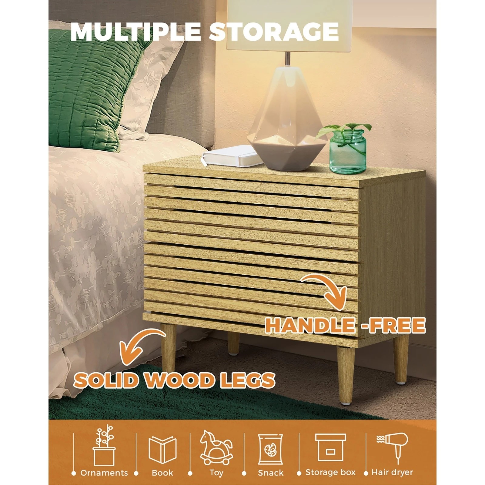 6 Oikiture Bedside Tables Side Table 2 Drawers Bedroom Storage Cabinet
 - Natural, 6 of 10