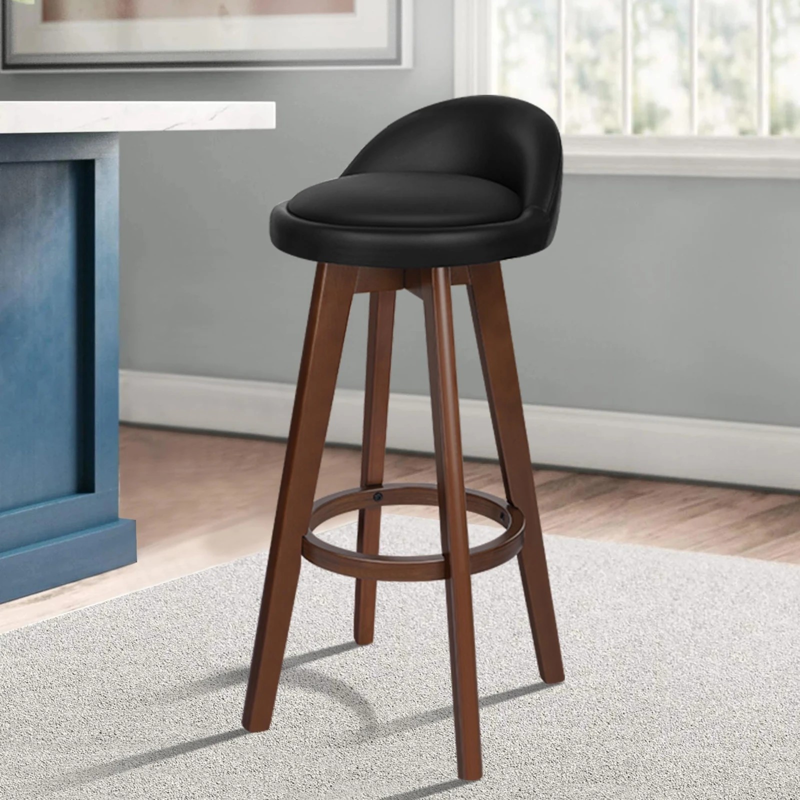 8 Alfordson 4x Bar Stools Liam Kitchen Wooden Swivel Chairs Black - Black, 8 of 10