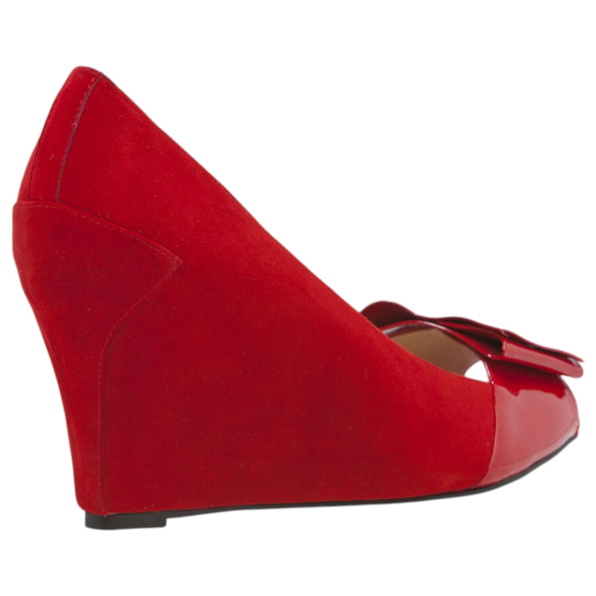 3 Zasel Angie Ladies Womens Leather Suede Wedge Heels With Bow Dress Shoes RED, 3 of 3