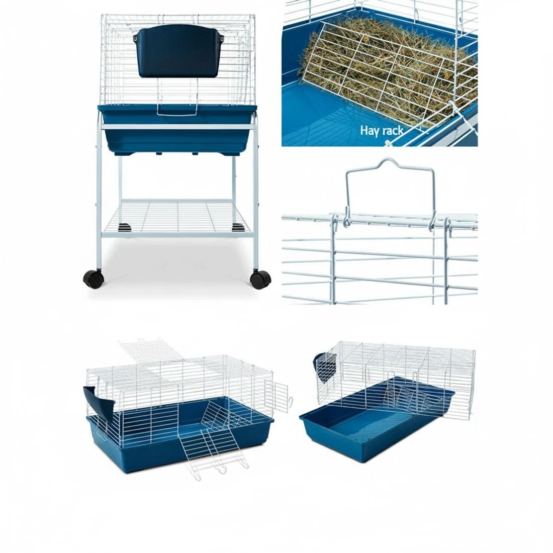 4 i.Pet Rabbit Cage Hutch 106cm Indoor Enclosure Carrier - Blue, 4 of 8