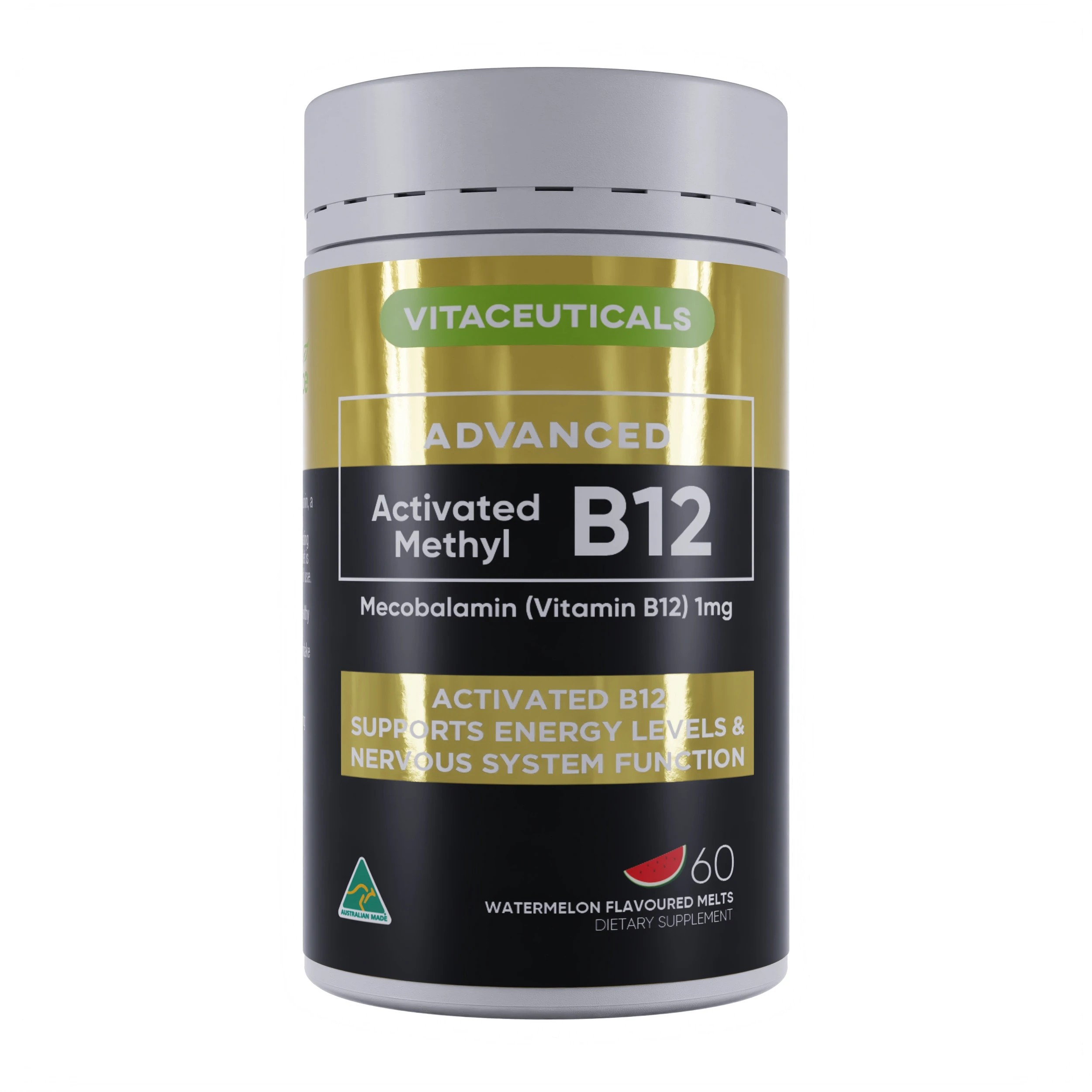 1 Vitaceuticals 60pc Advanced Activated Methyl B12 Energy Support Watermelon Melts, 1 of 1