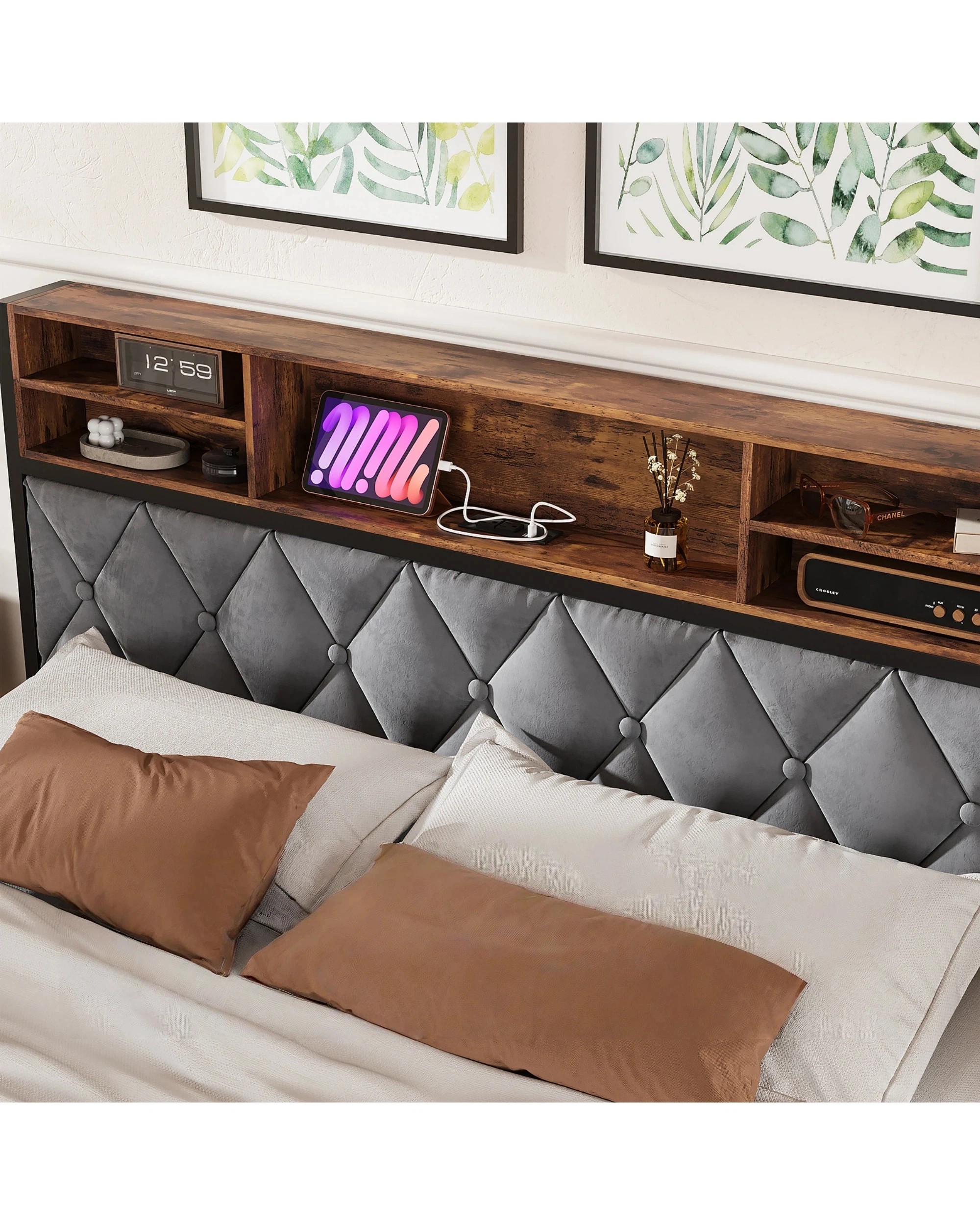 7 Advwin Queen Size Bed Frame with 4 Storage Drawers and Charging Station, 7 of 8