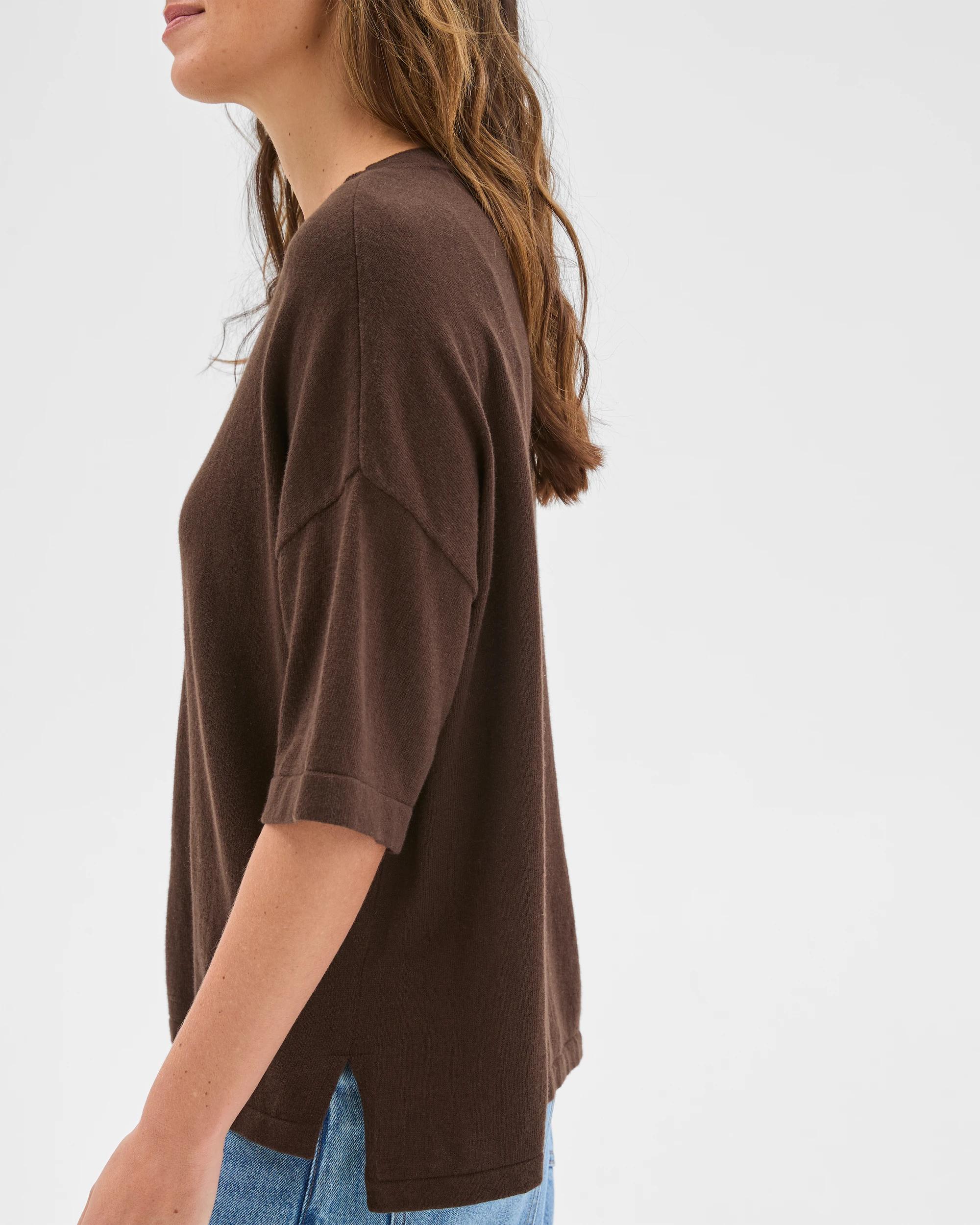 5 Target Woman Cotton Cashmere Crew Neck Knit T-Shirt COFFEE BEAN, 5 of 6