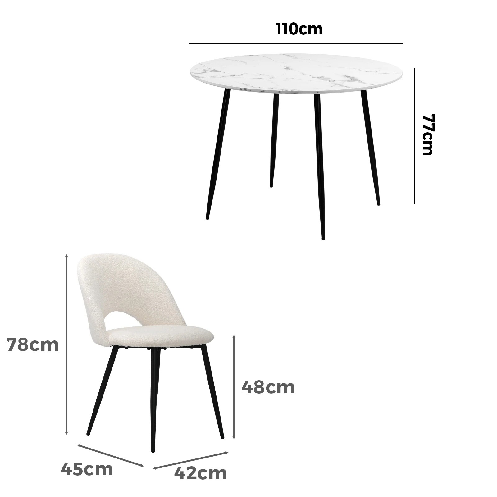 9 Oikiture 110cm Round Dining Table With 4pcs Dining Chairs White Sherpa
 - Multi, 9 of 10