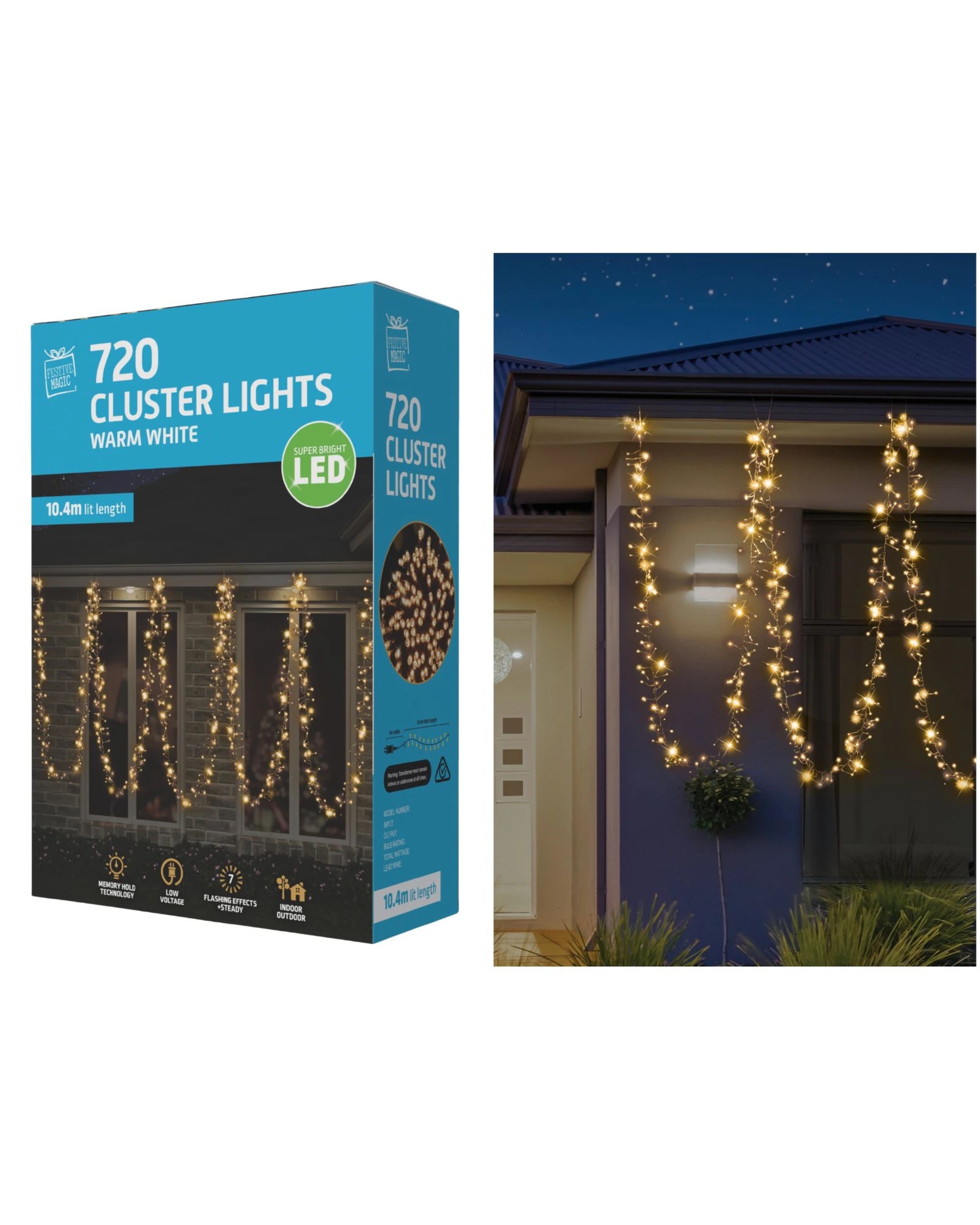 1 Festive Magic 720 Warm White LED Cluster Fairy Lights 10.4m - Warm White, 1 of 3