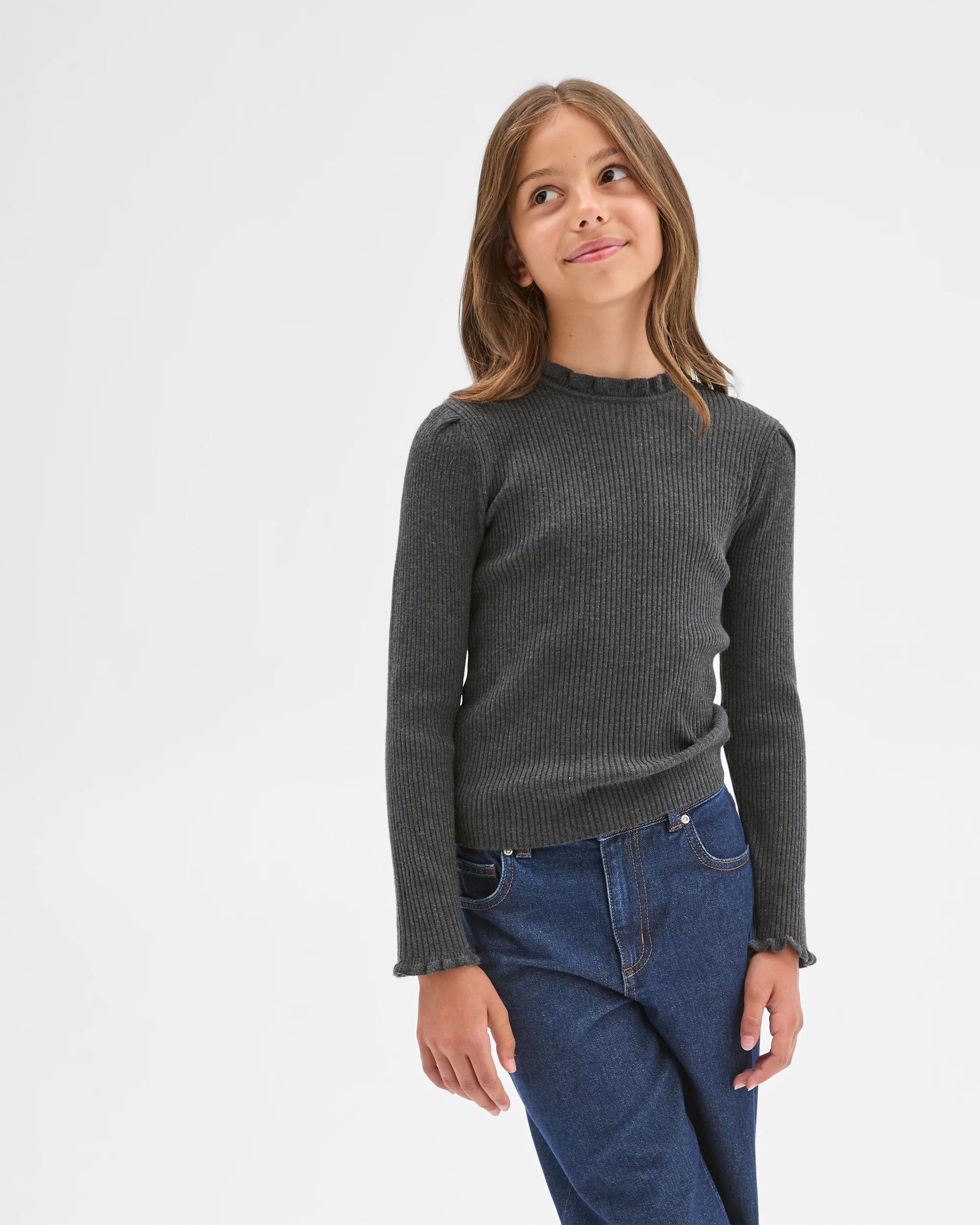 1 Target Kids Long Sleeve Rib Knit Top CHARCOAL, 1 of 7