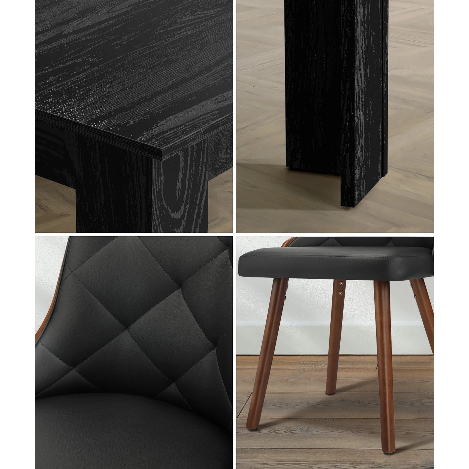 5 Oikiture 160cm Extendable Dining Table With 6pcs Dining Chairs Pu Leather
 - Black, 5 of 10